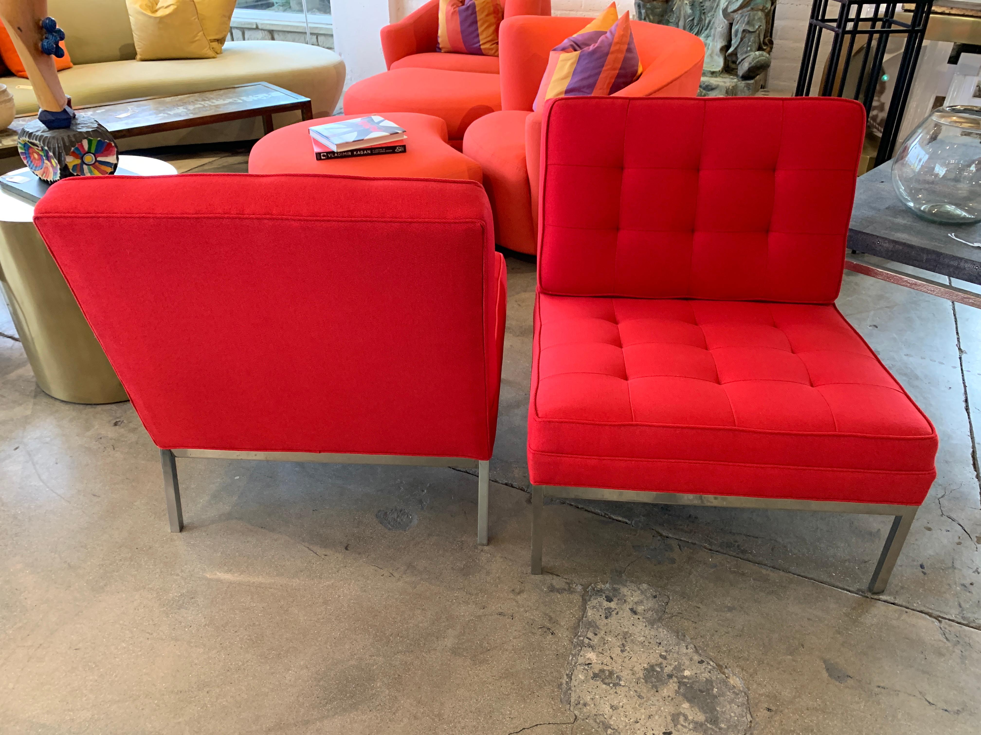 Red Florence Knoll Lounge Chairs In Good Condition For Sale In Palm Springs, CA