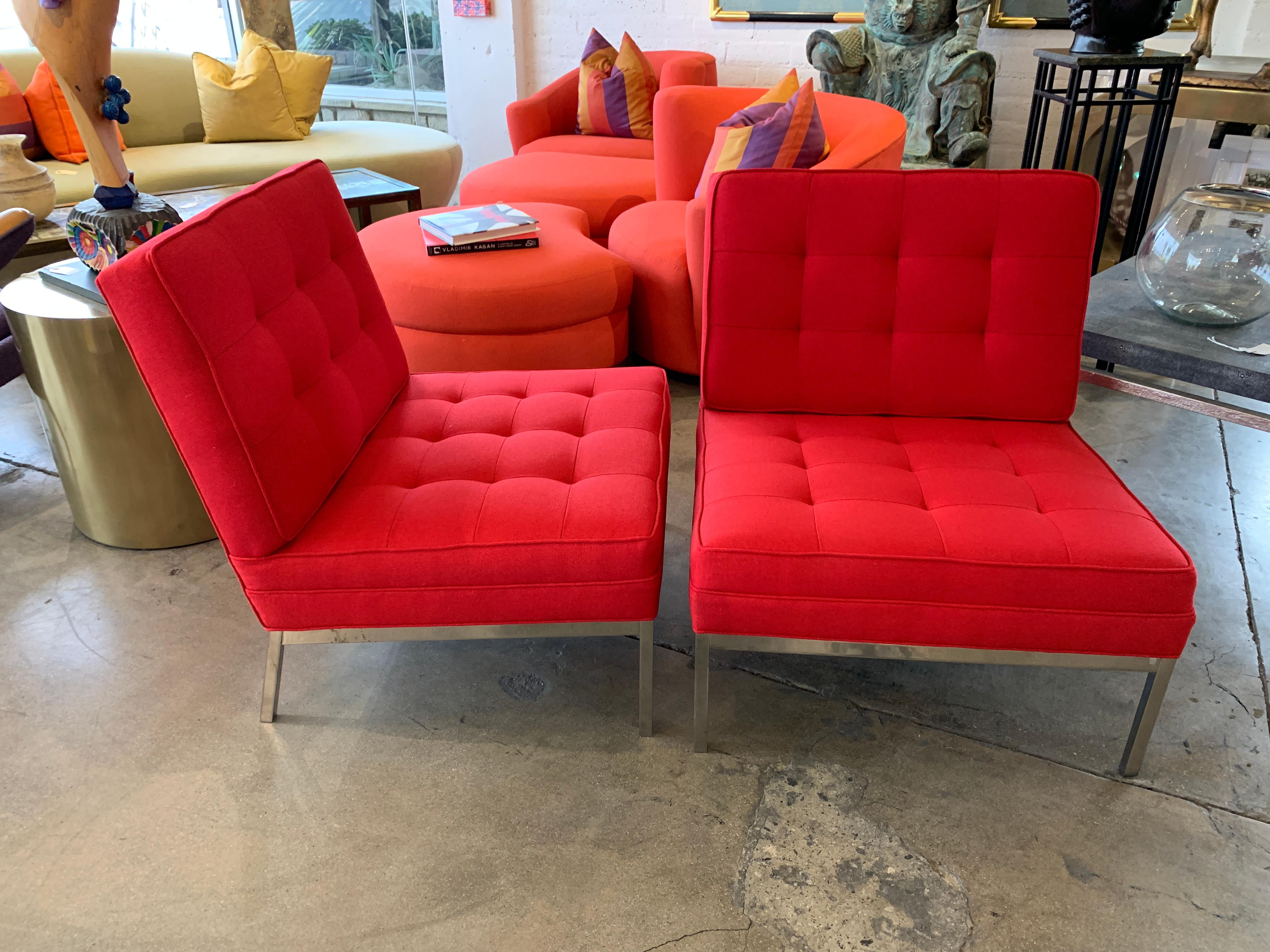 20th Century Red Florence Knoll Lounge Chairs For Sale