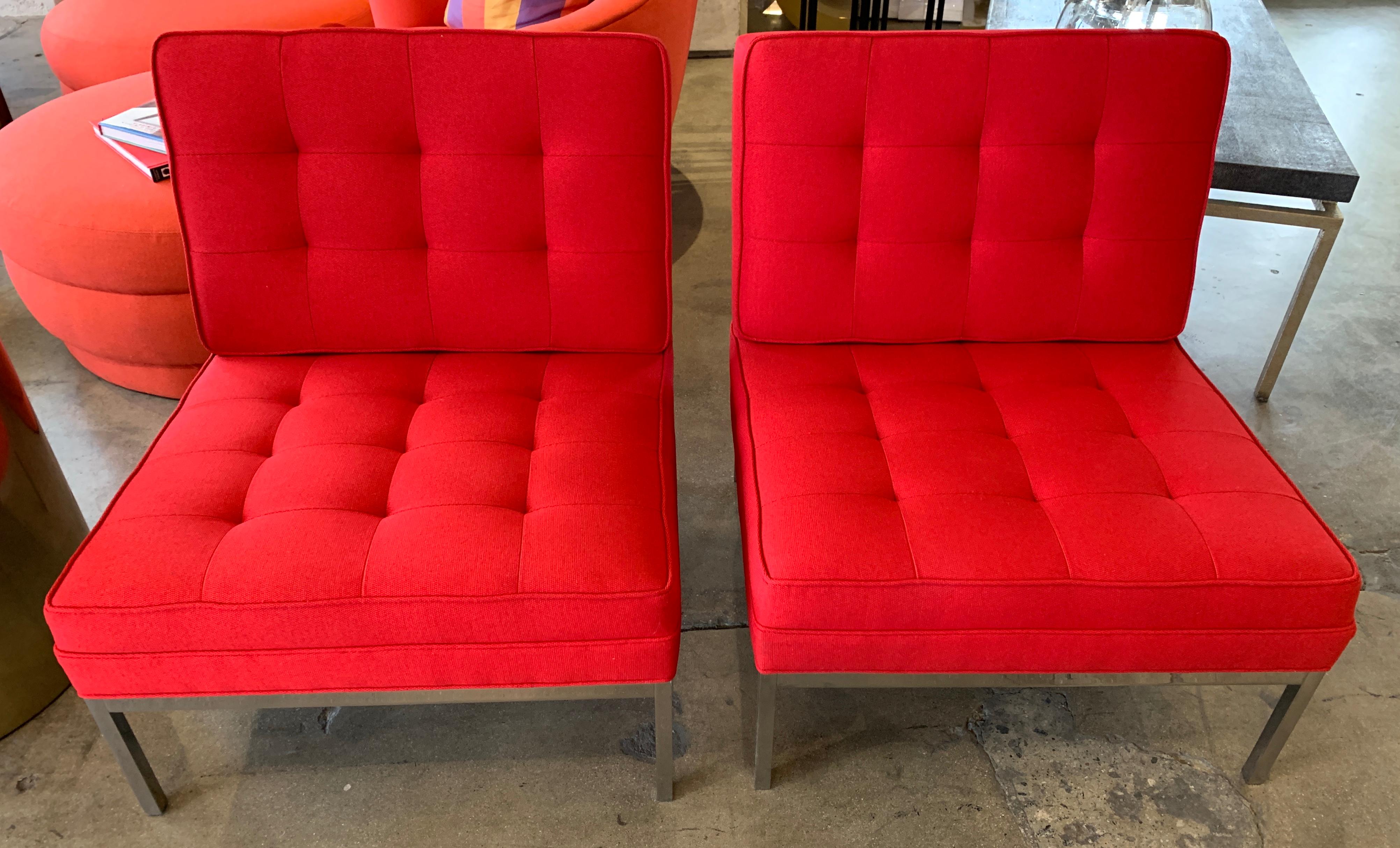 Steel Red Florence Knoll Lounge Chairs For Sale