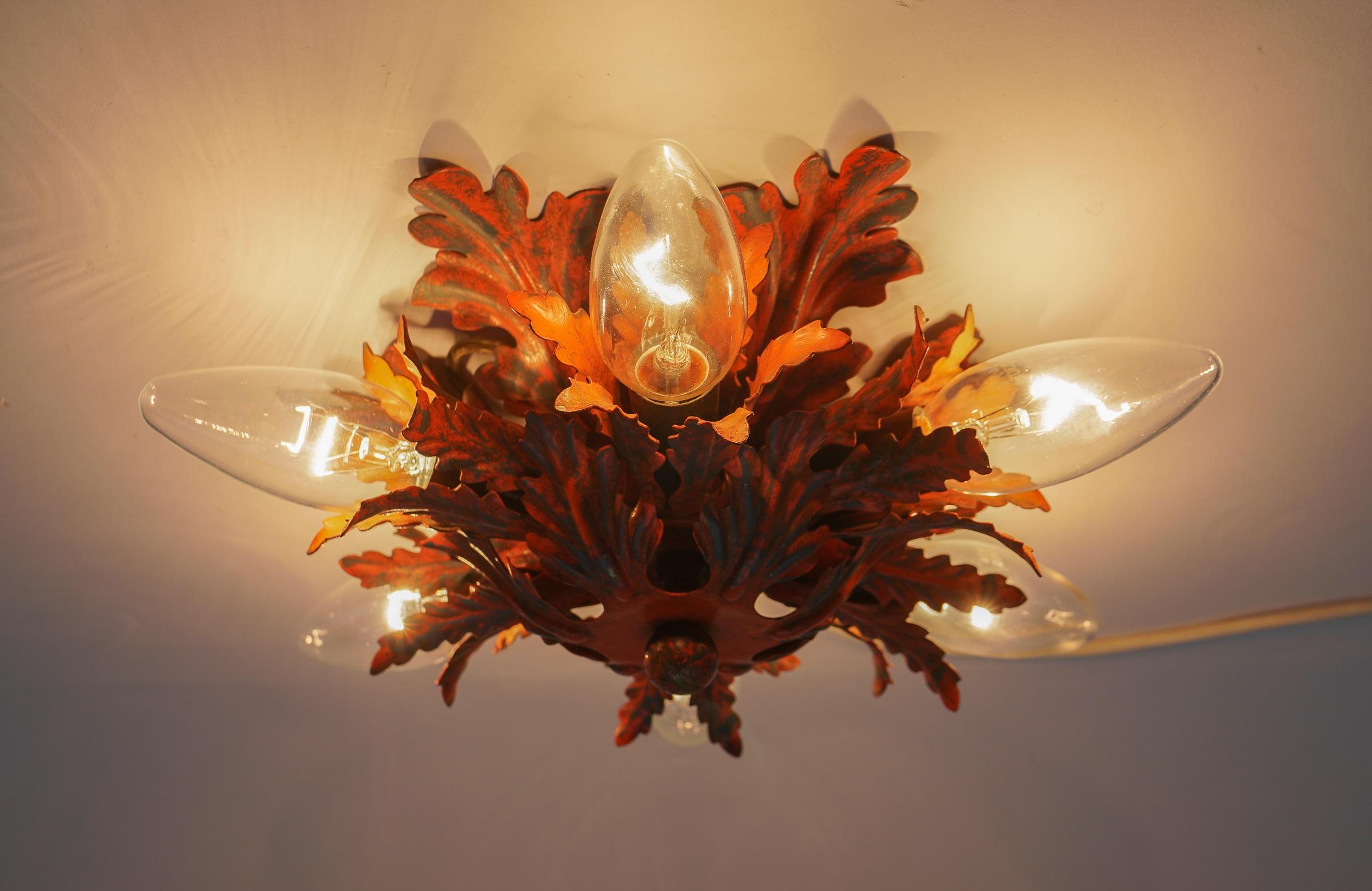 Metal Red Florentine Ceiling Lamp by Banci Firenze, 1960s For Sale