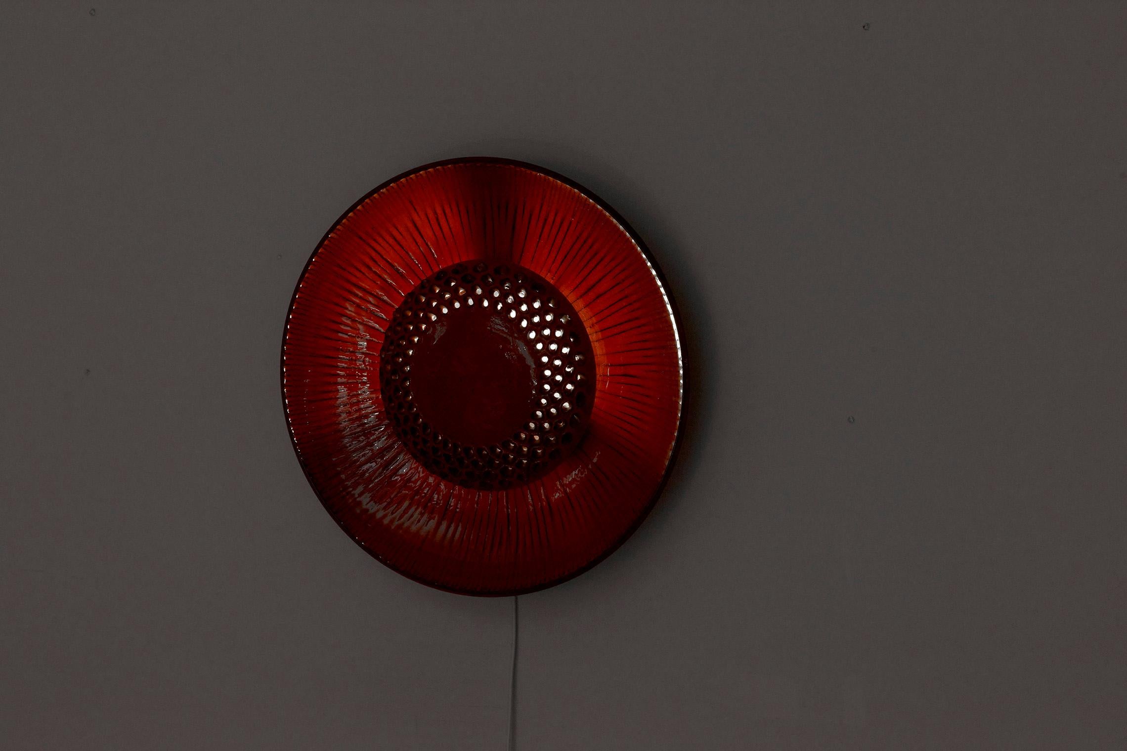 Mid-Century Modern Red Flower Ceramic Wall Lamp Nr. 2, 1960s For Sale