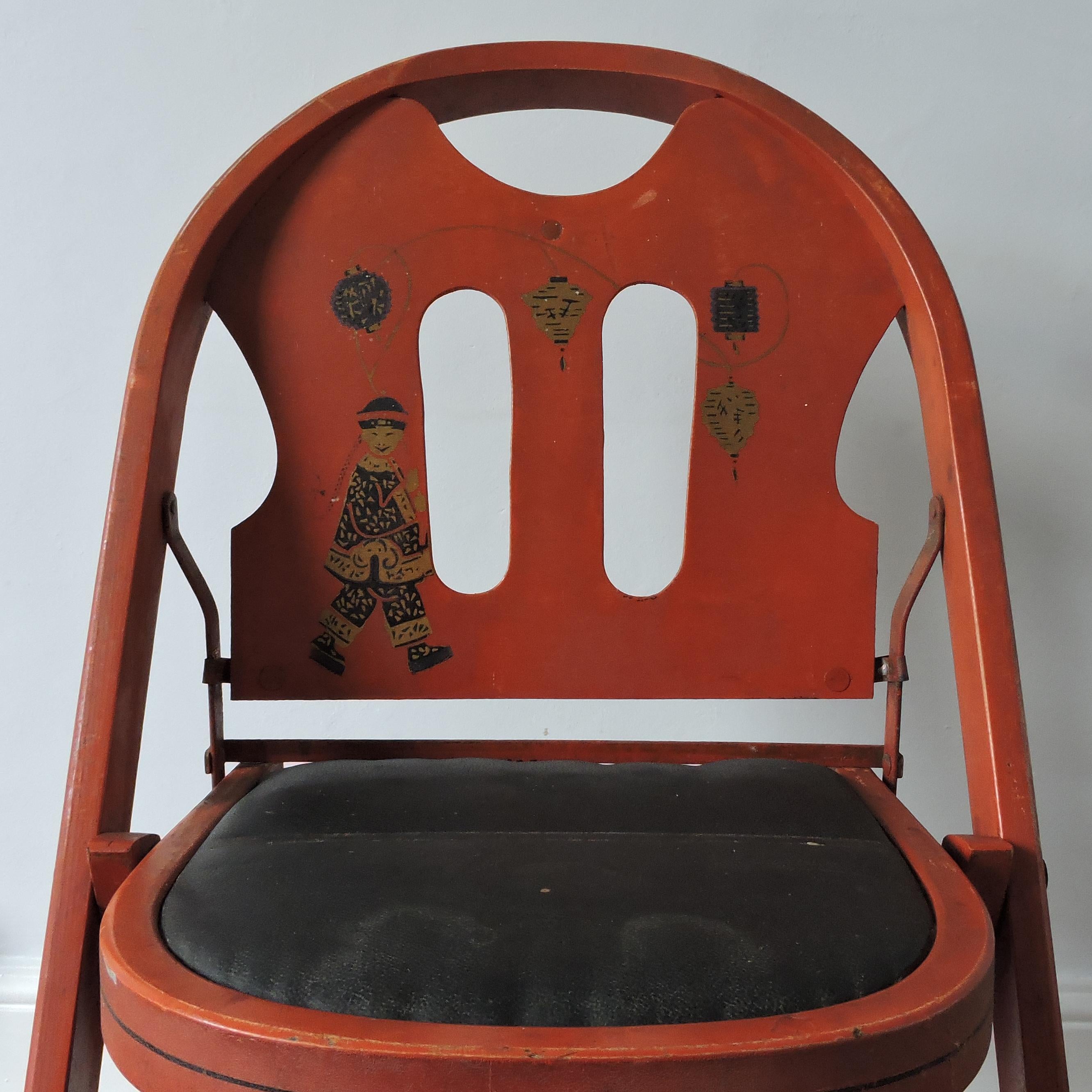 Red Folding Chairs by Louis Rastetter & Sons, set of 3, 1920s For Sale 2