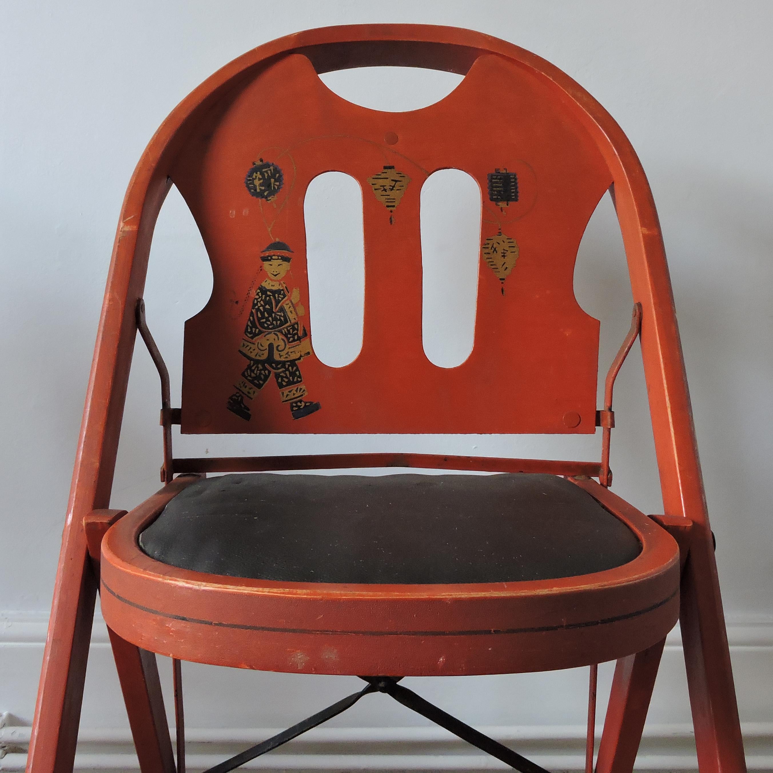 American Red Folding Chairs by Louis Rastetter & Sons, set of 3, 1920s For Sale