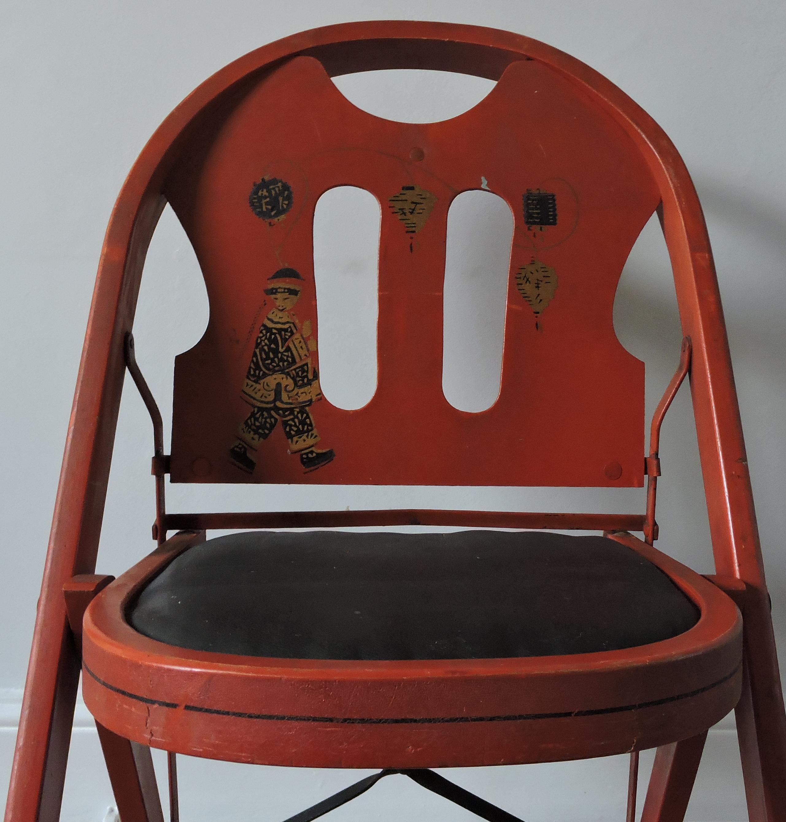 20th Century Red Folding Chairs by Louis Rastetter & Sons, set of 3, 1920s For Sale