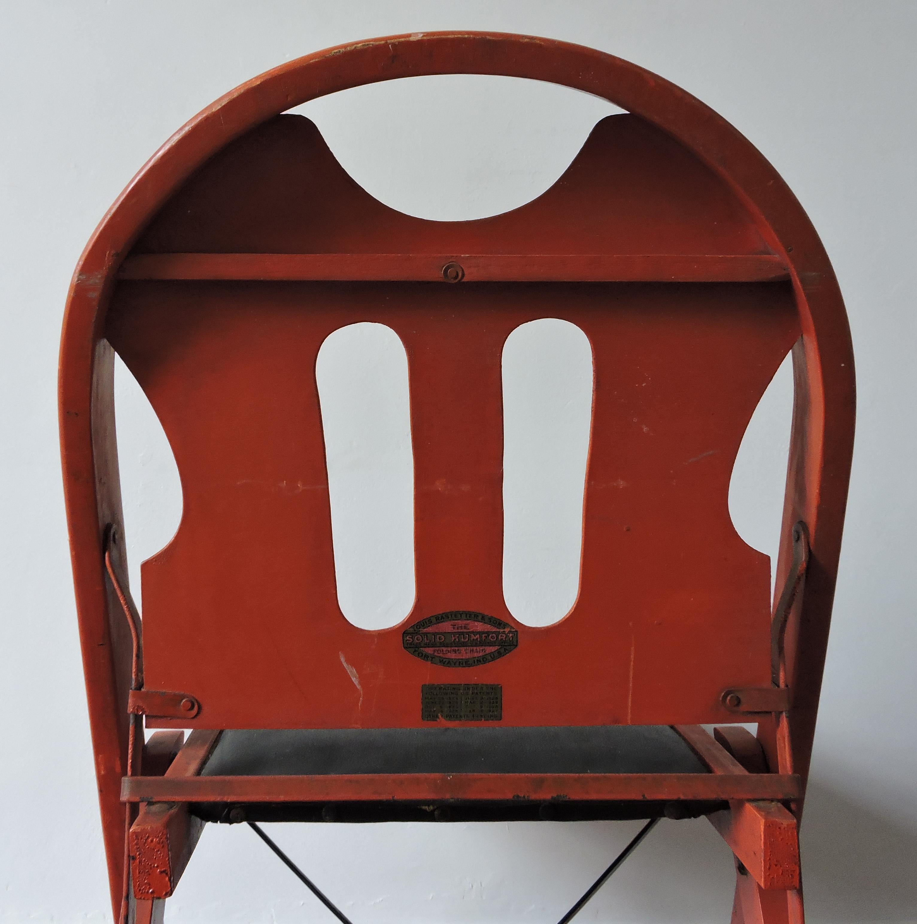 Wood Red Folding Chairs by Louis Rastetter & Sons, set of 3, 1920s For Sale