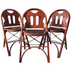 Red Folding Chairs by Louis Rastetter & Sons, set of 3, 1920s