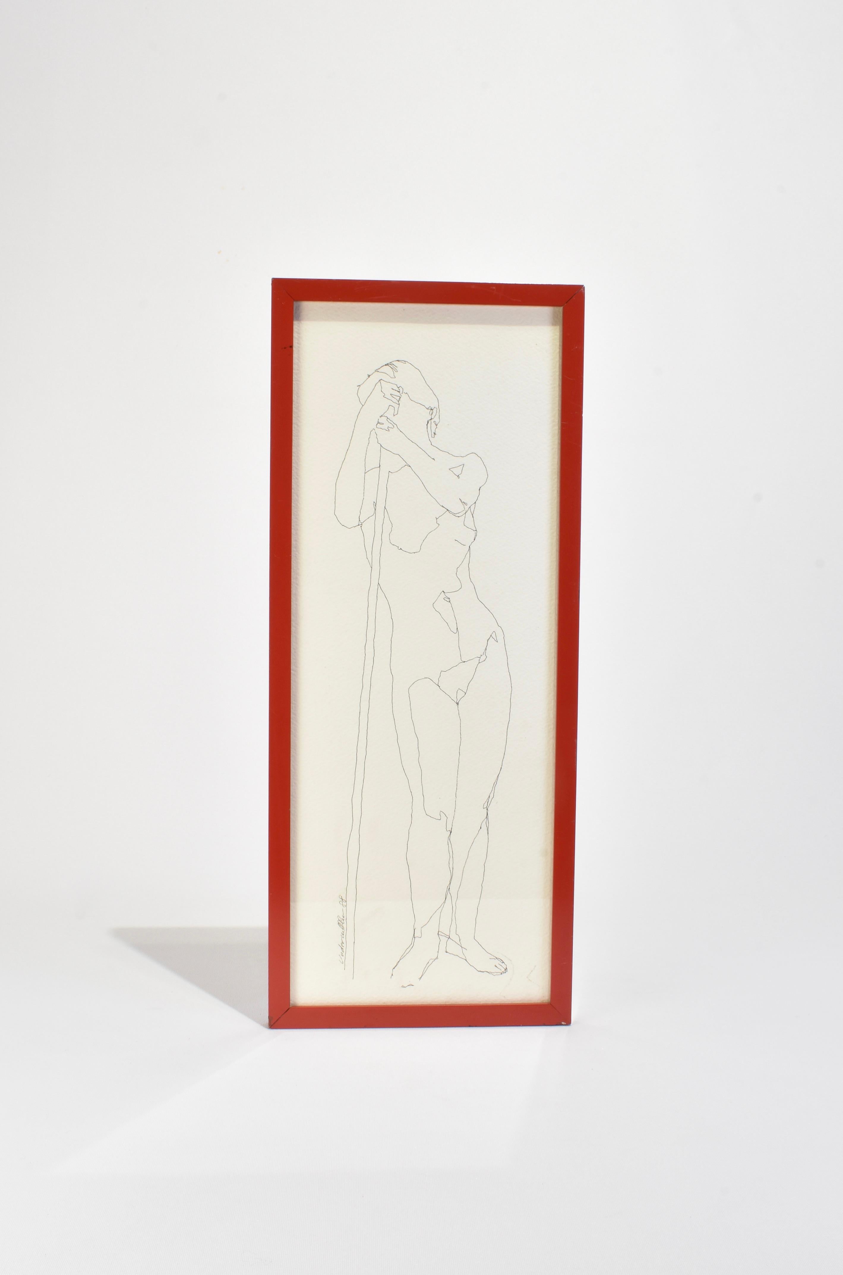 Late 20th Century Red Framed Line Drawing