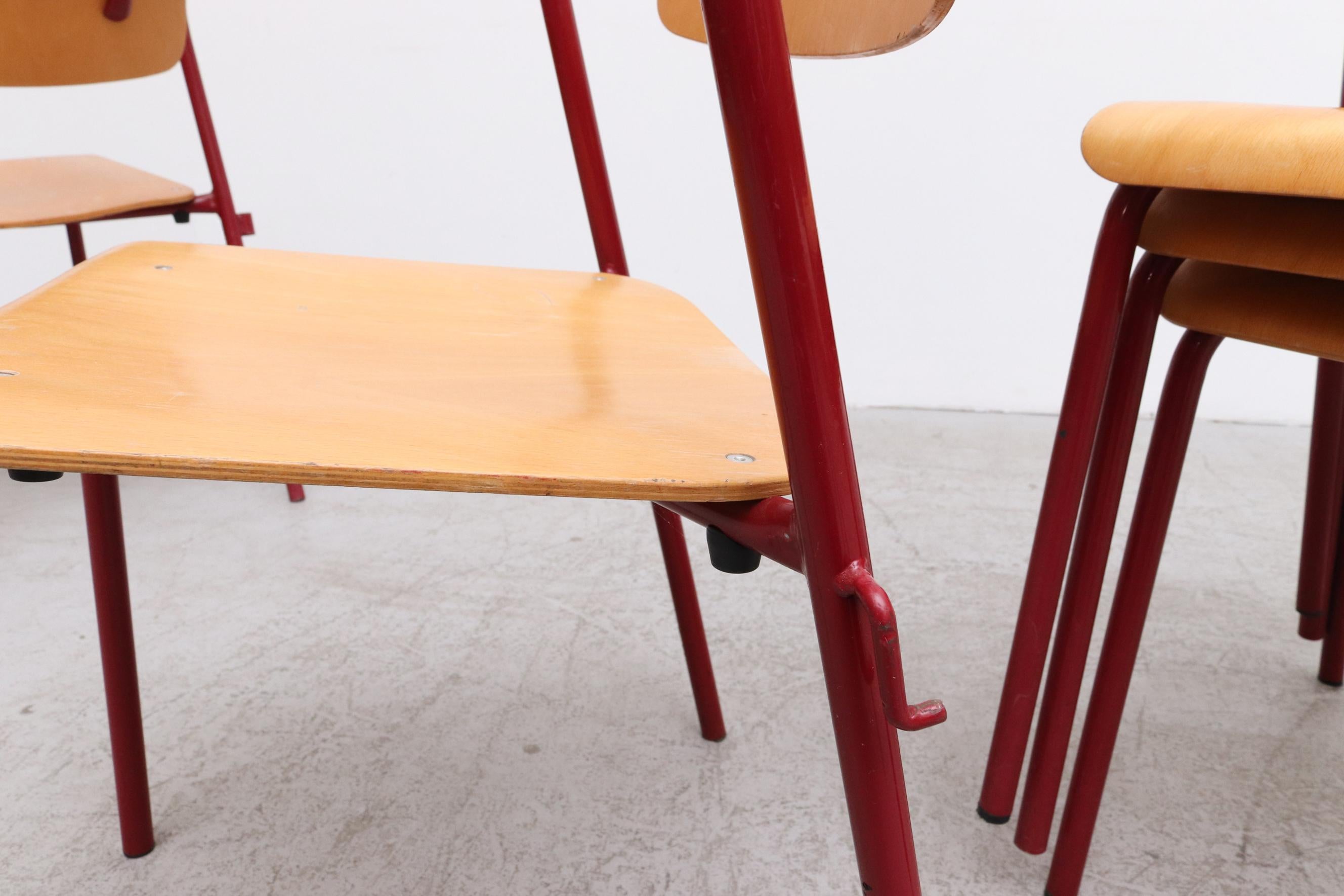 20th Century Red Framed Stacking School Chairs