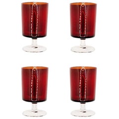 Red French Luminarc Glass Cordial Glassware, Set of 4, 1970s, France