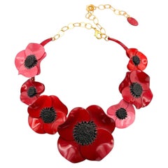 Collana vistosa con papavero rosso francese di Cilea Paris