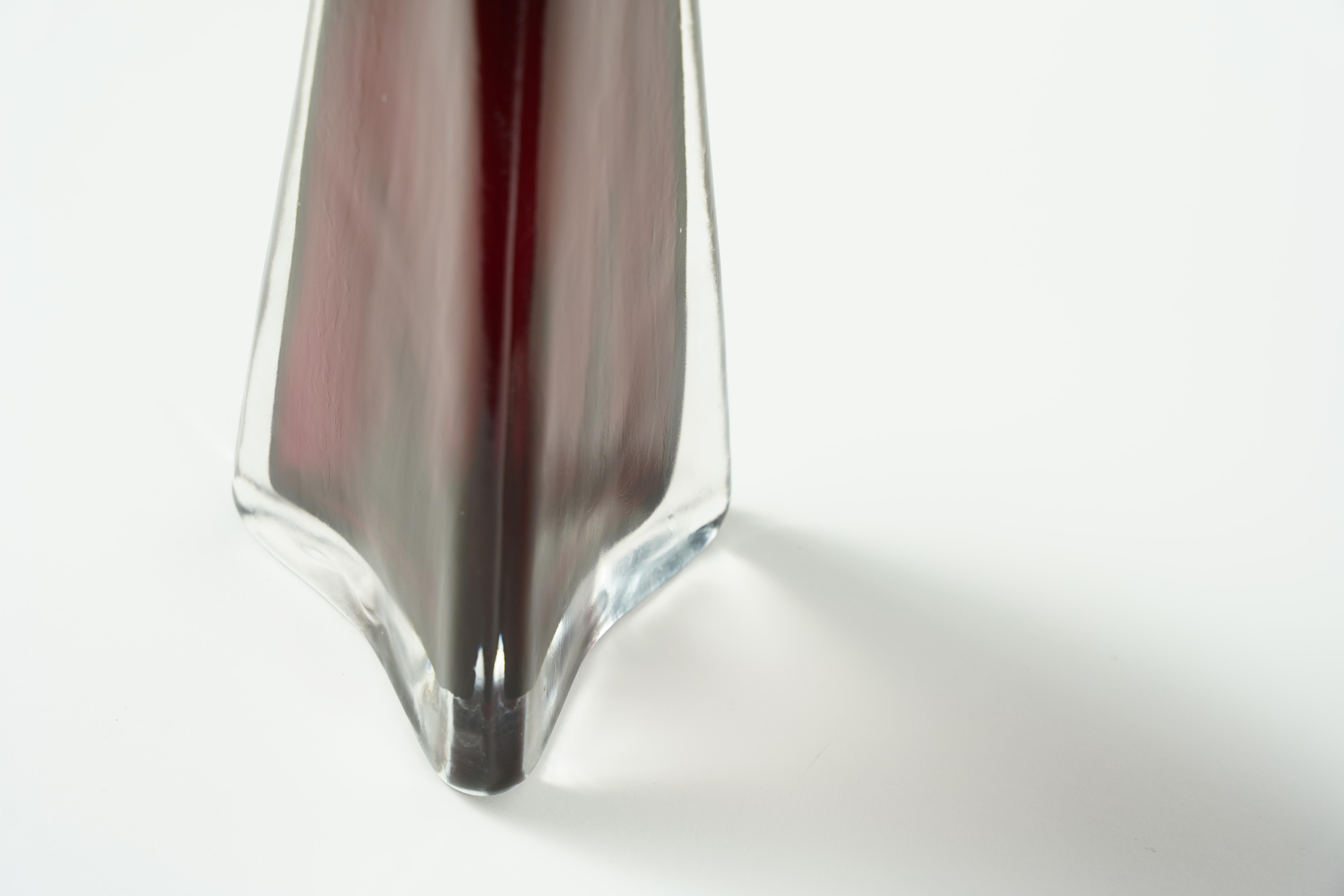 Swedish Red Frosted Triangular Orrefors Lamps, Sweden 1950 For Sale