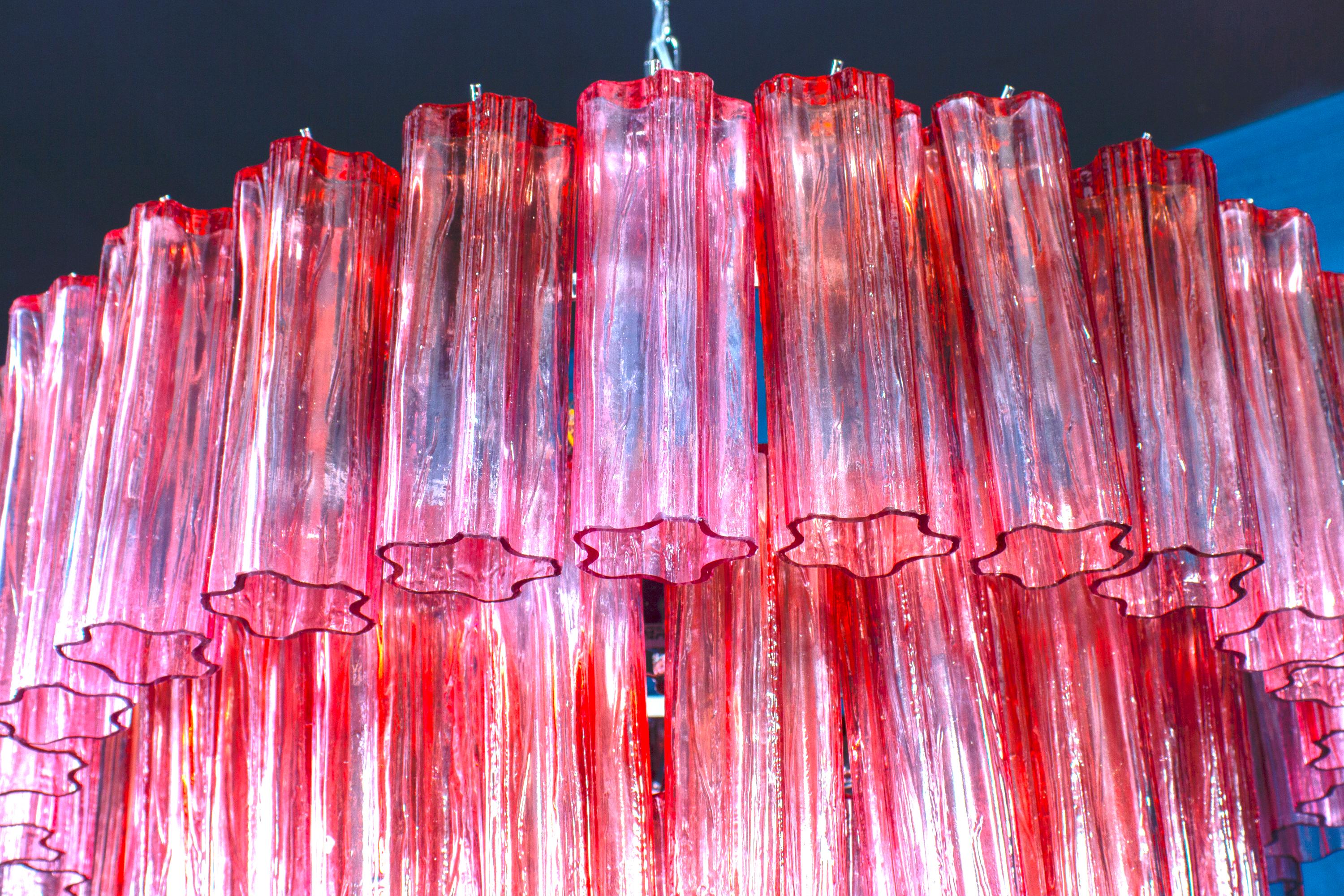 Red Fuchsia Murano Glass Tronchi Chandelier, 1970 4