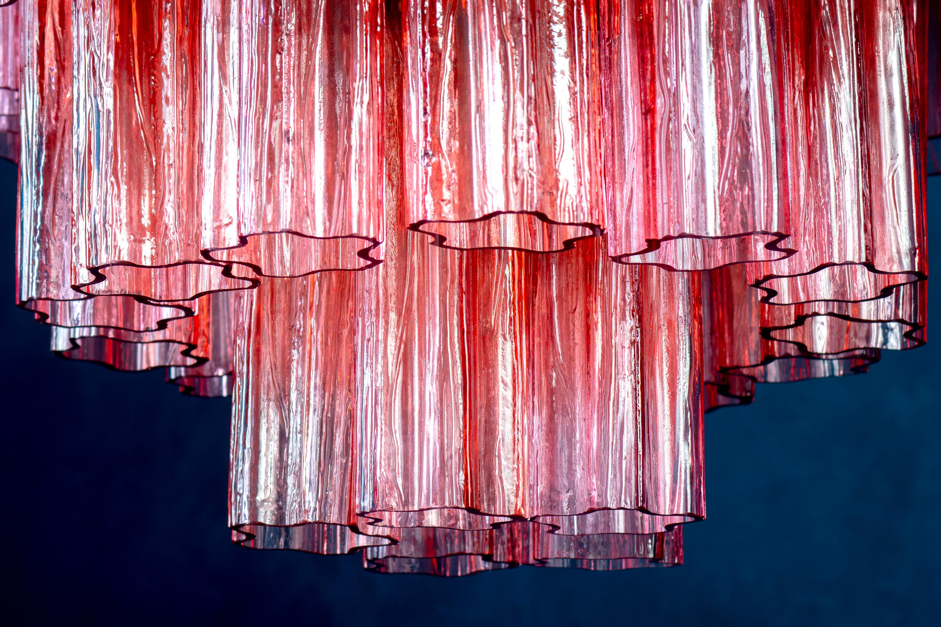 Red Fuchsia Murano Glass Tronchi Chandelier, 1970 For Sale 4