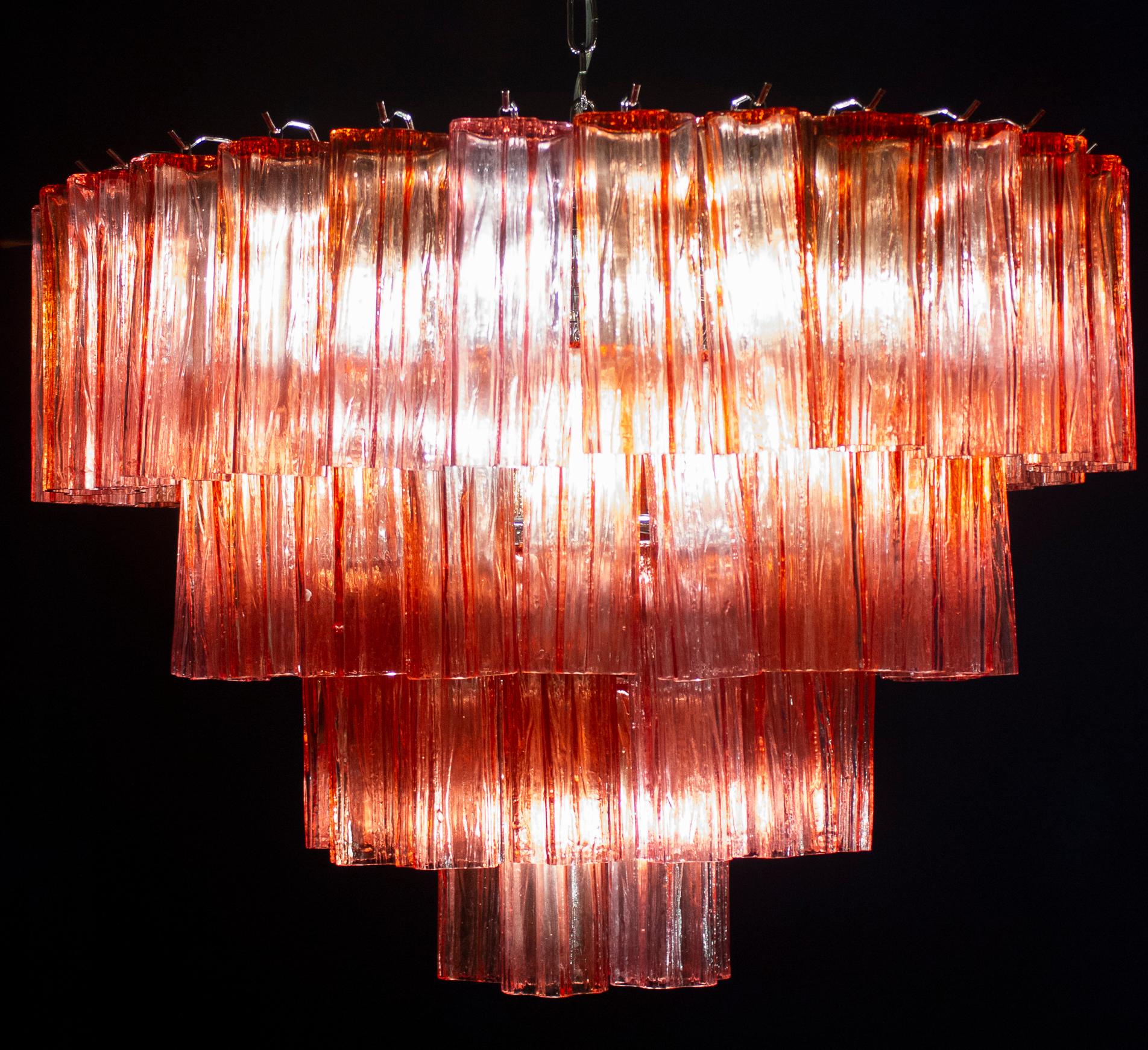 Red Fuchsia Murano Glass Tronchi Chandelier, 1970 5