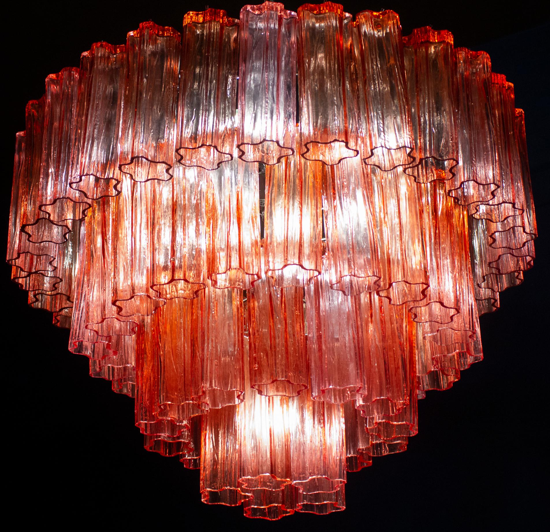 Lampadario Tronchi in vetro di Murano rosso fucsia, 1970 in vendita 6