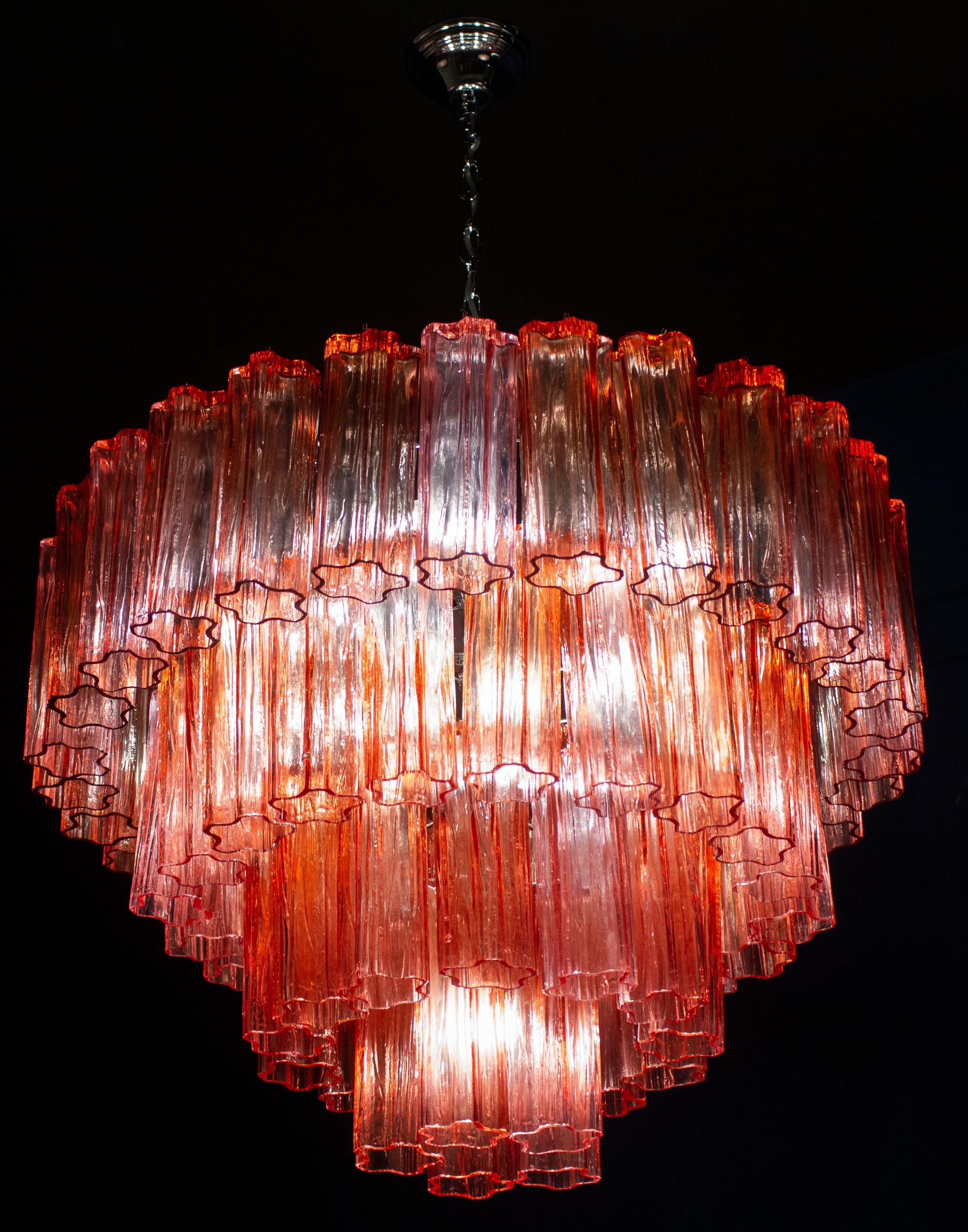 Lampadario Tronchi in vetro di Murano rosso fucsia, 1970 in vendita 7
