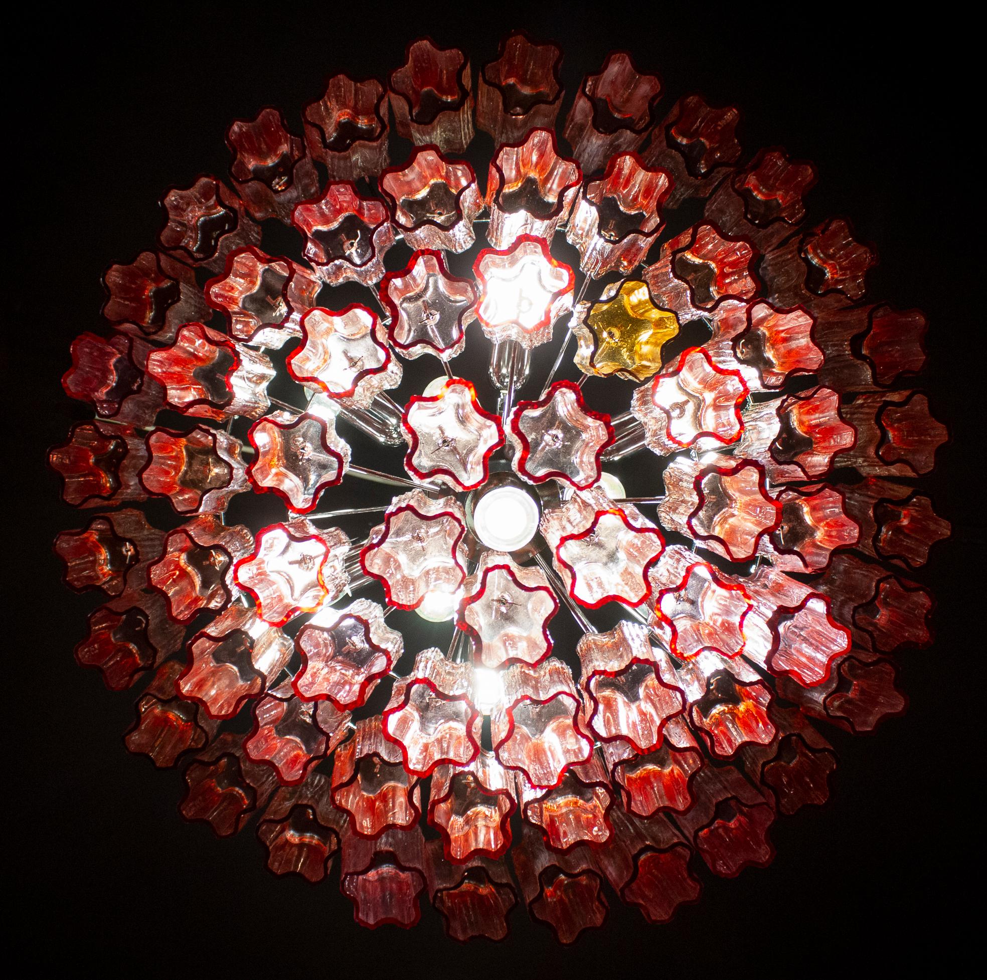 Lampadario Tronchi in vetro di Murano rosso fucsia, 1970 in vendita 8