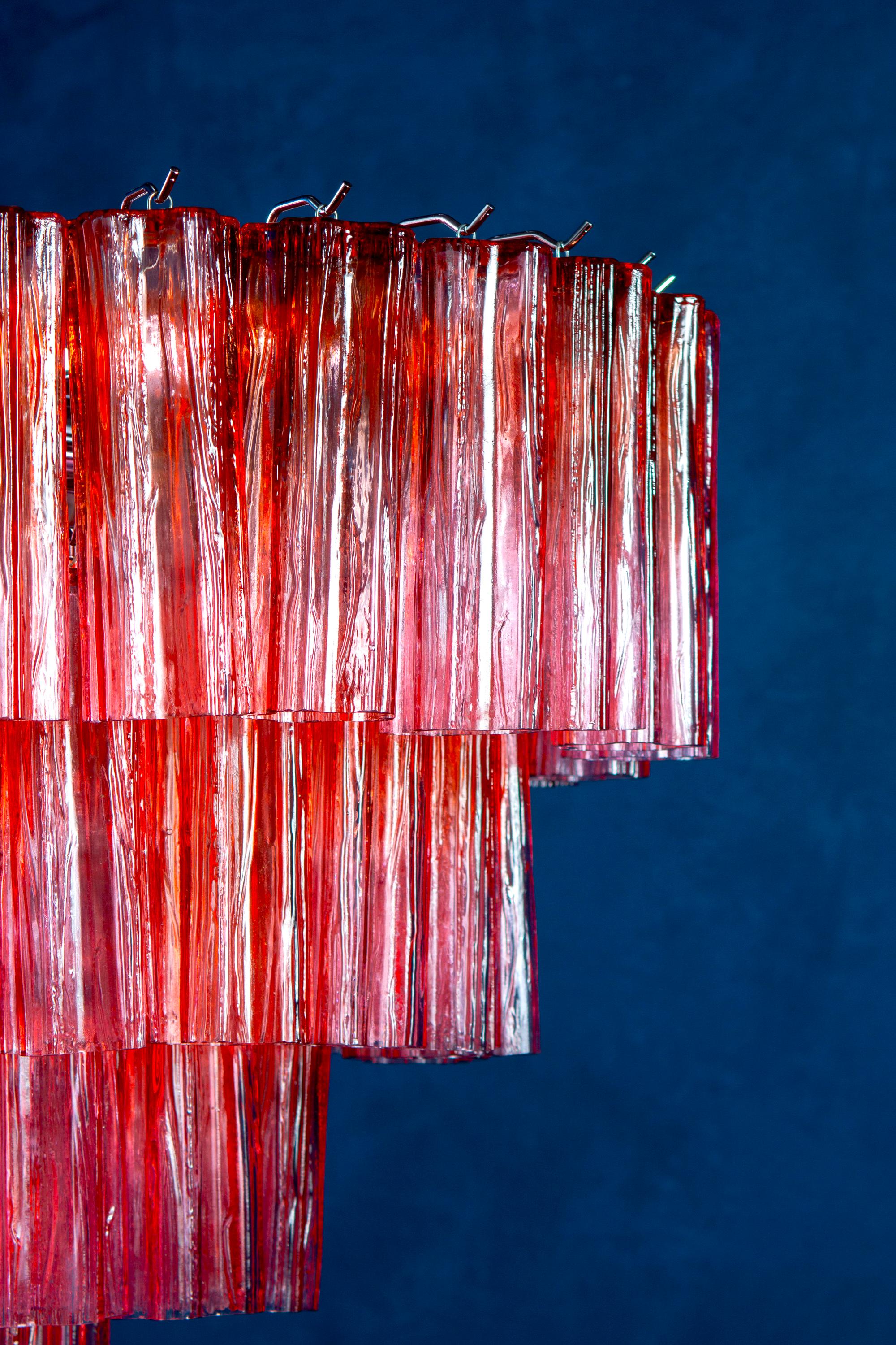 Red Fuchsia Murano Glass Tronchi Chandelier, 1970 For Sale 1