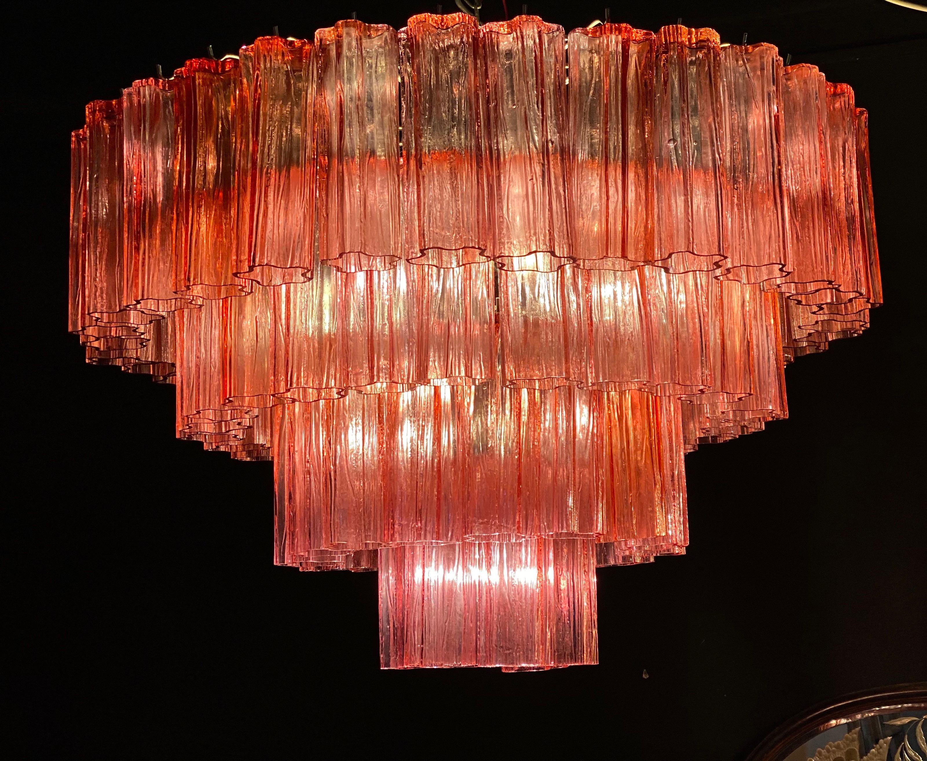Lampadario Tronchi in vetro di Murano rosso fucsia, 1970 in vendita 2