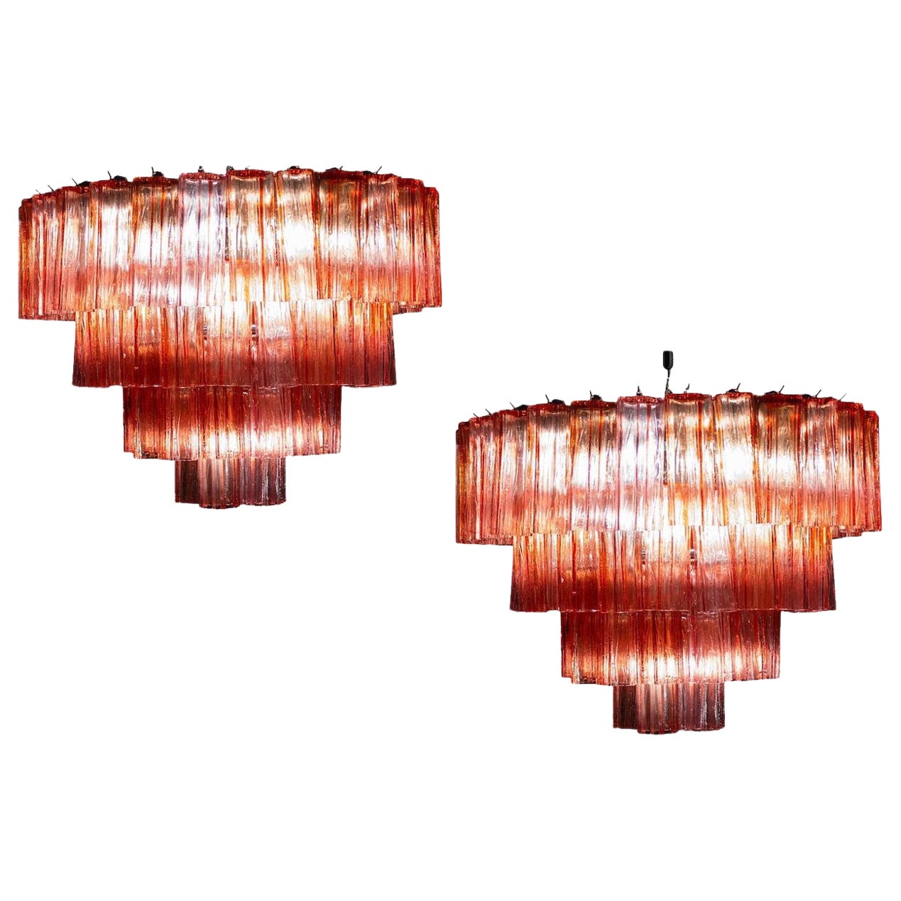 Red Fuchsia Murano Glass Tronchi Chandelier, 1970