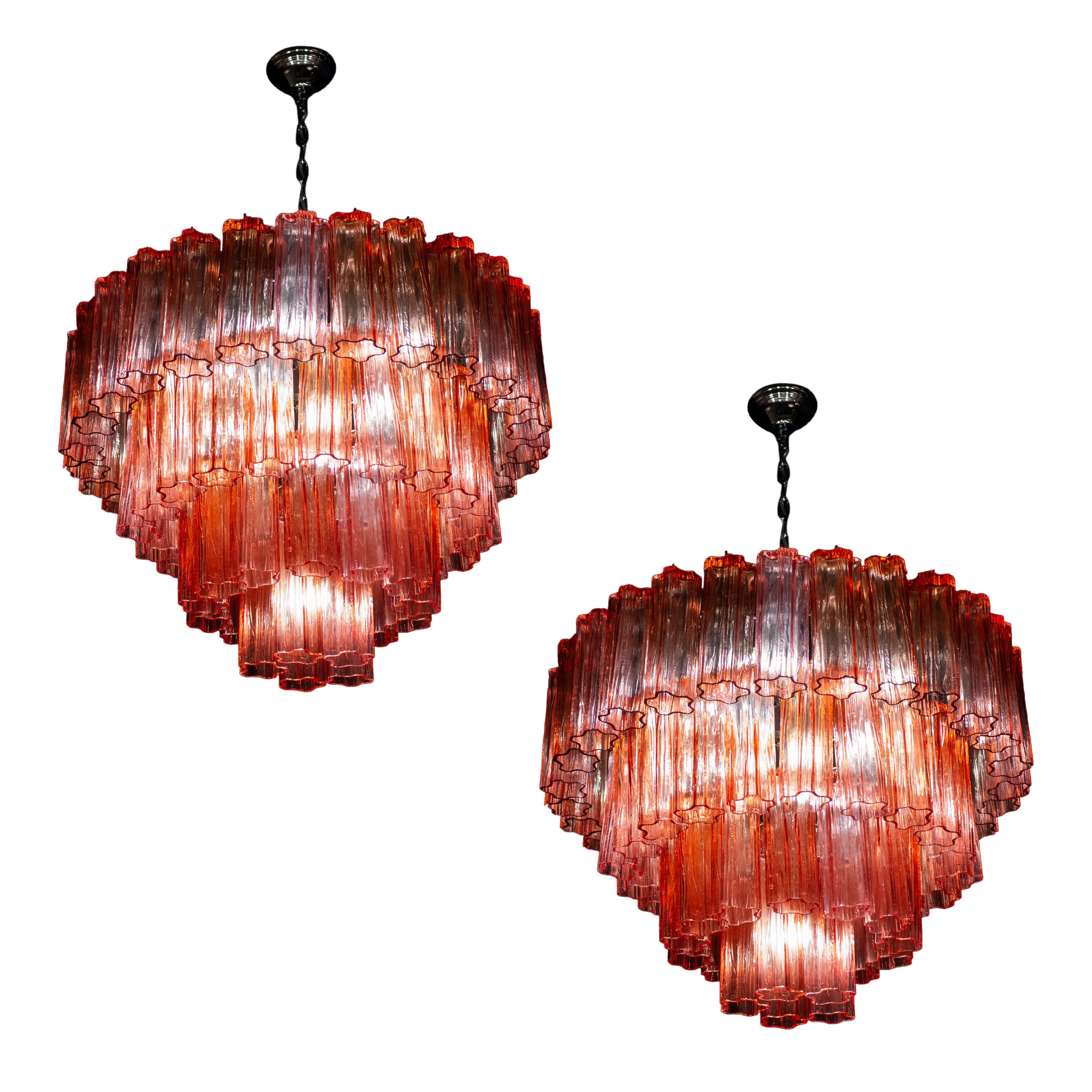Lustre Tronchi en verre de Murano rouge fuchsia, 1970