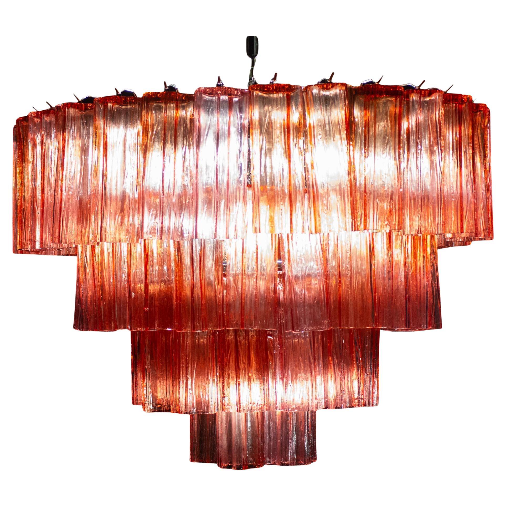 Red Fuchsia Murano Glass Tronchi Chandelier, 1970 For Sale