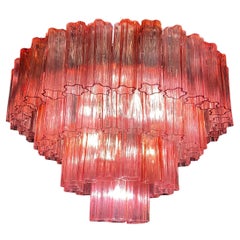 Red Fuchsia Murano Glass Tronchi Chandelier, 1970