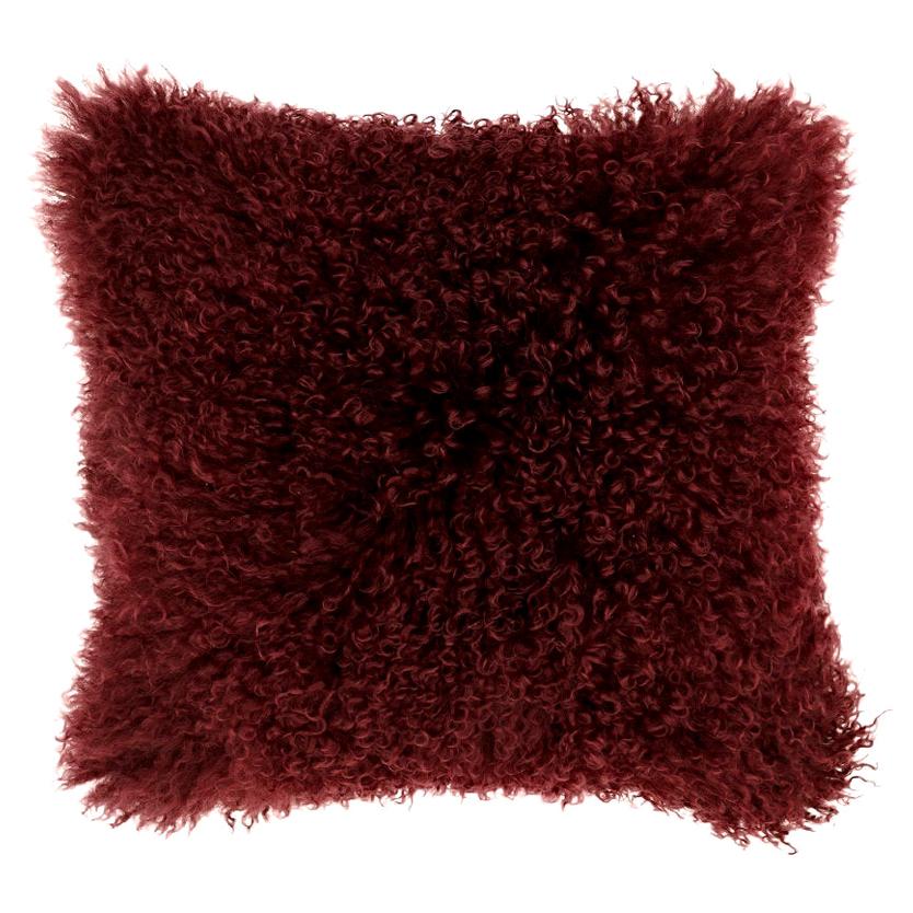 Red Fur Pillow, Mongolian Sheepskin Cushion