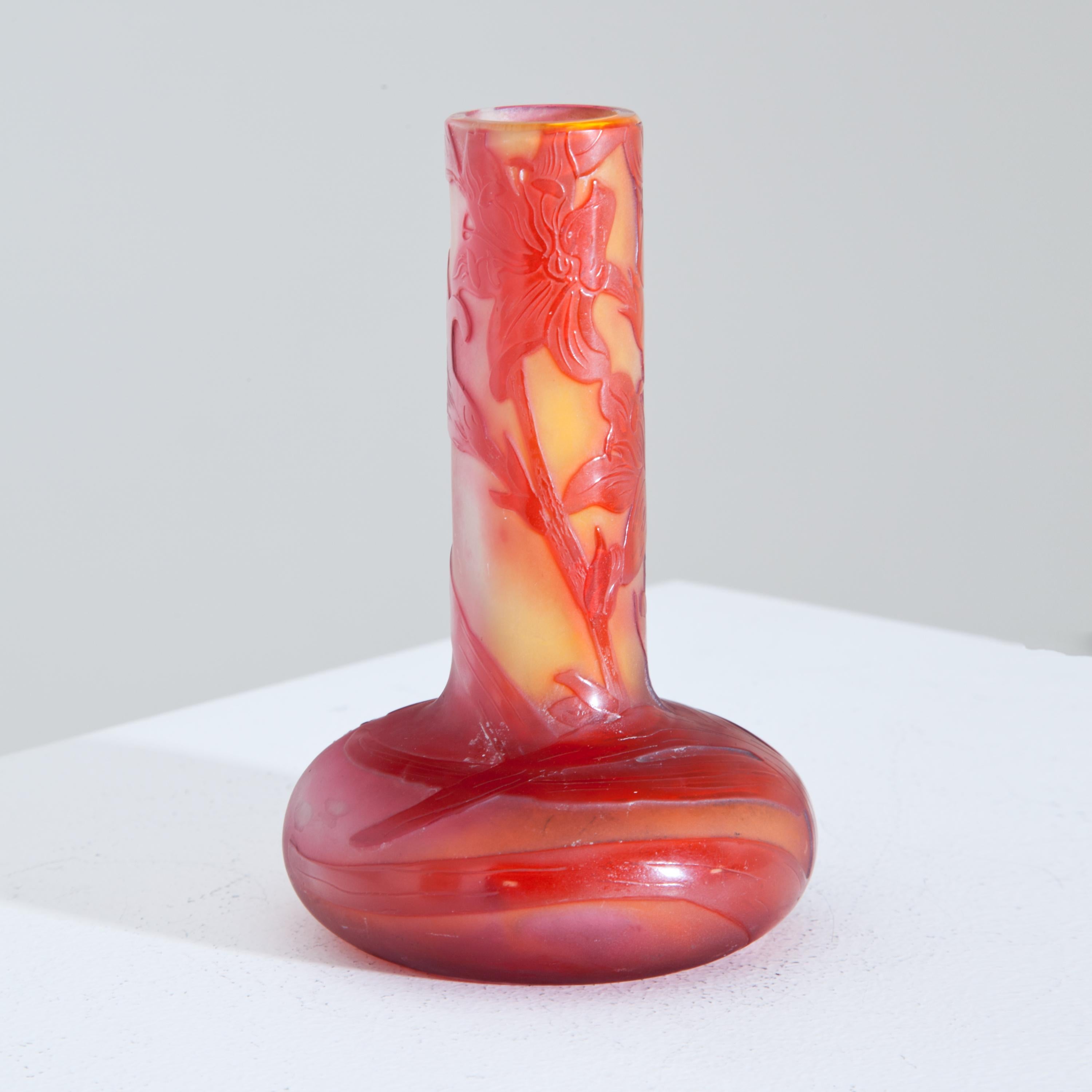 French Red Gallé Vase, France, circa 1900