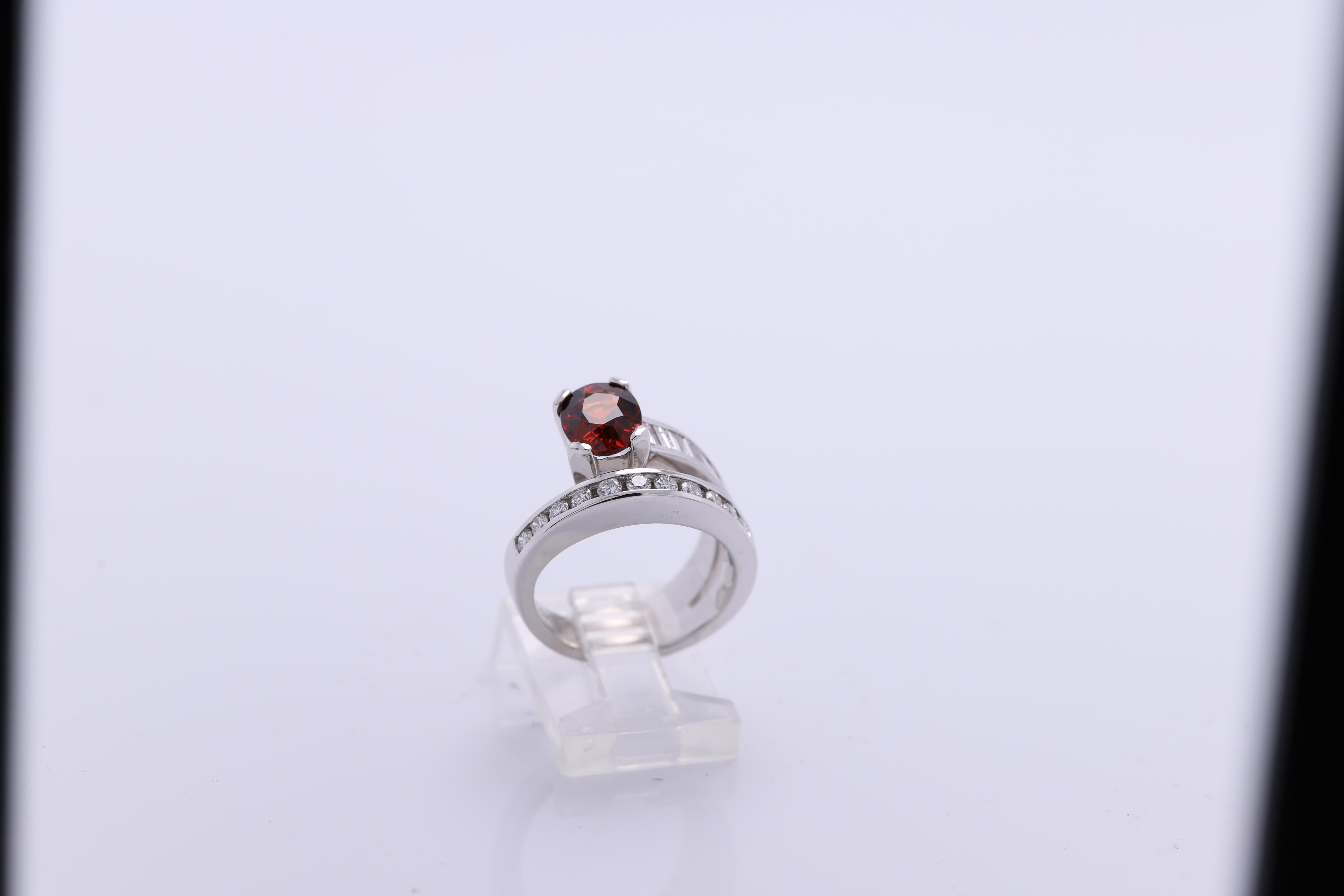 Red Garnet and Diamond Ring 14 Karat White Gold Natural Mozambiq Garnet 2.34 Ct For Sale 1