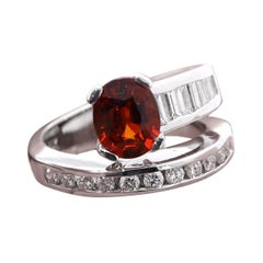 Vintage Red Garnet and Diamond Ring 14 Karat White Gold Natural Mozambiq Garnet 2.34 Ct