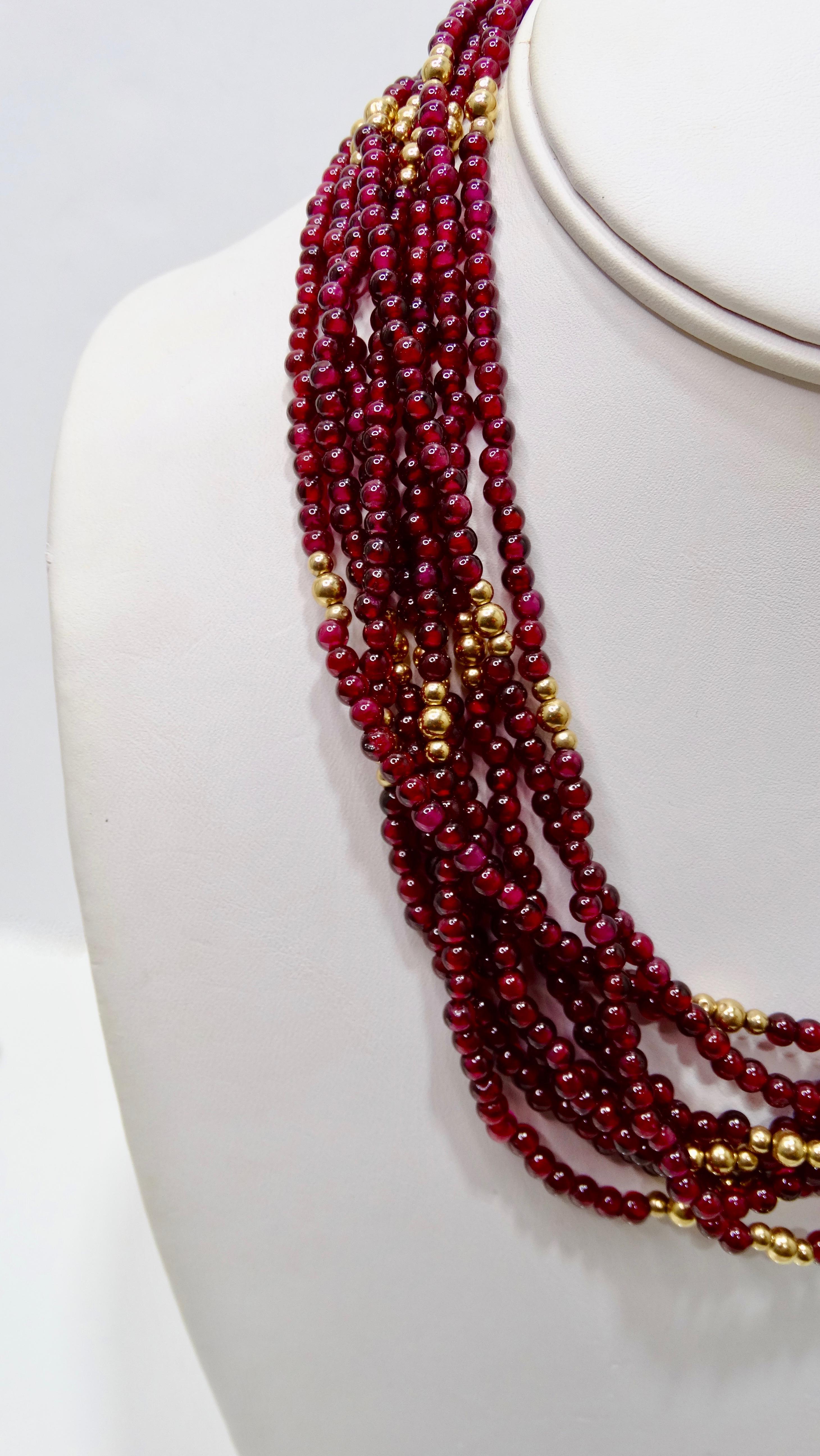 Mehrreihige Halskette aus rotem Granat und Gold  im Angebot 5