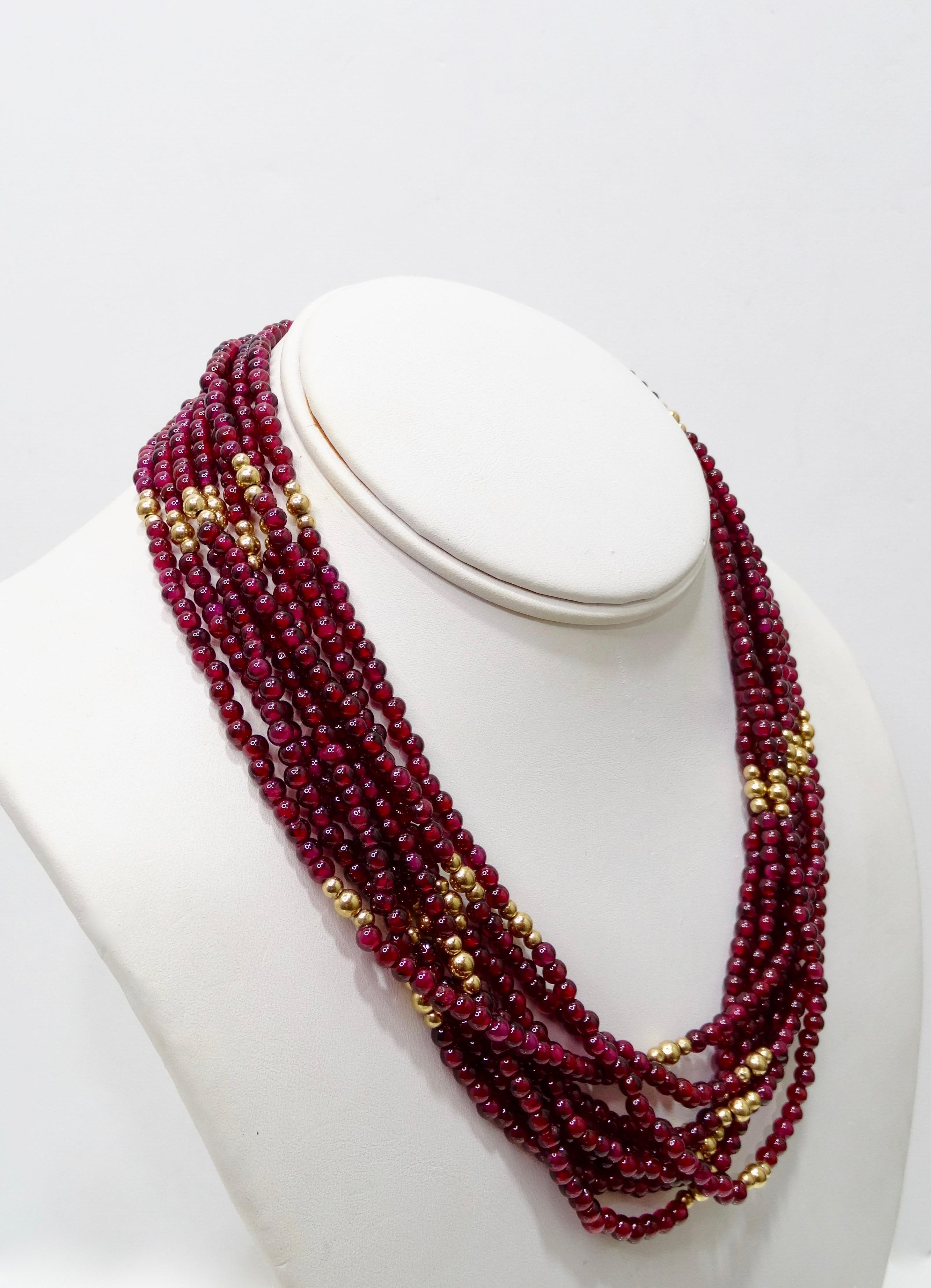 Mehrreihige Halskette aus rotem Granat und Gold  im Zustand „Gut“ im Angebot in Scottsdale, AZ