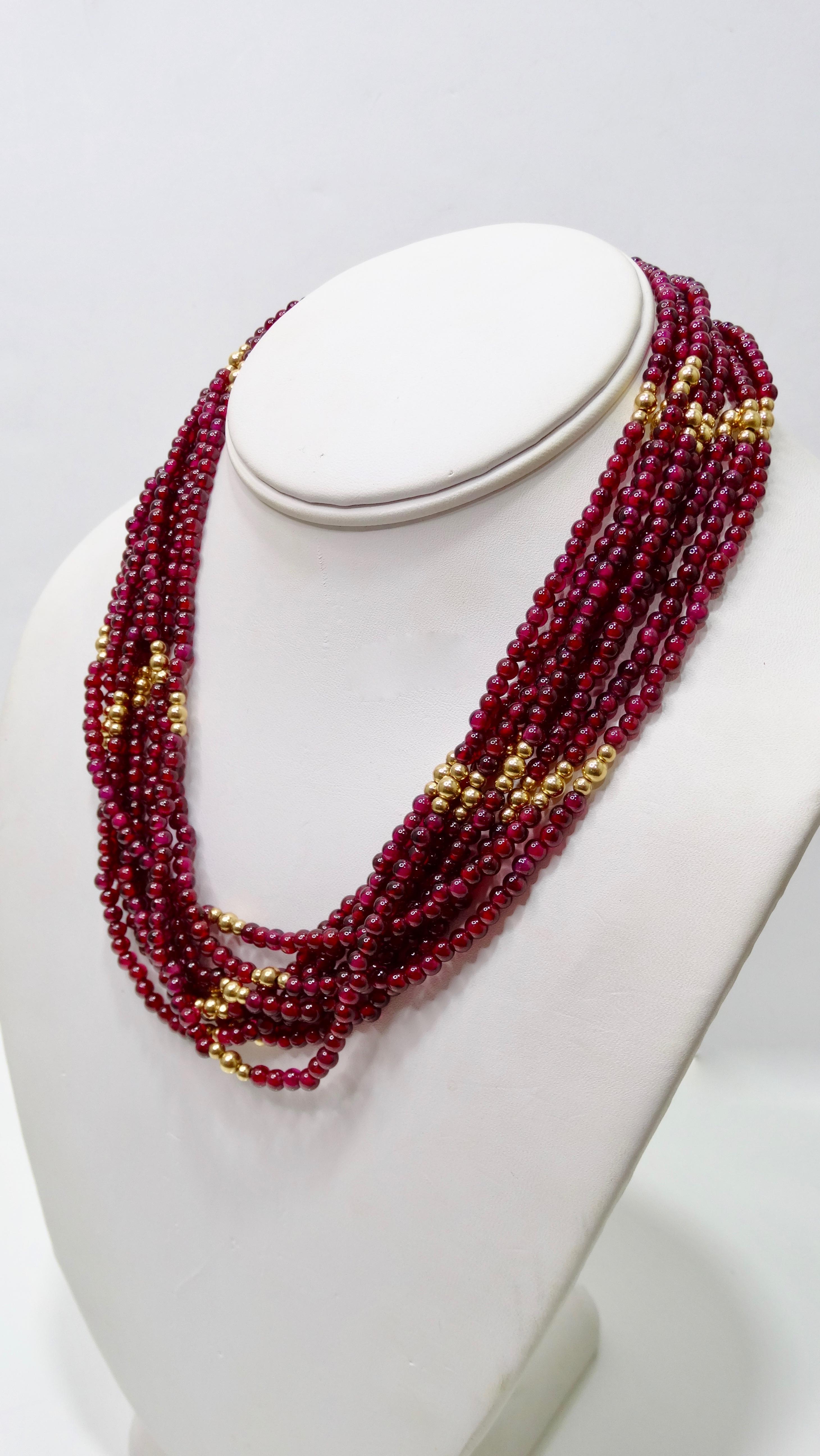 Collier multibrins en or et grenat rouge  en vente 2