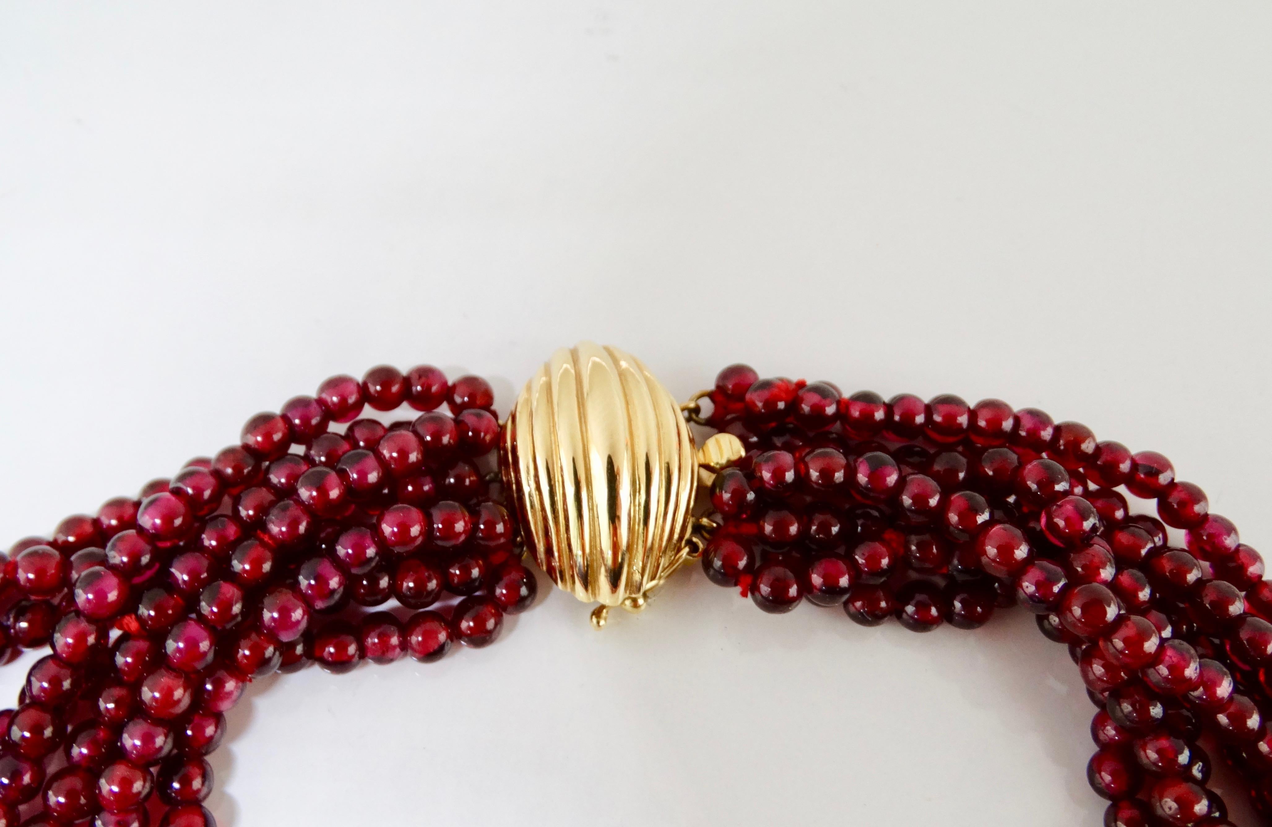 Women's or Men's Red Garnet and Gold Multi-Strand Necklace  For Sale
