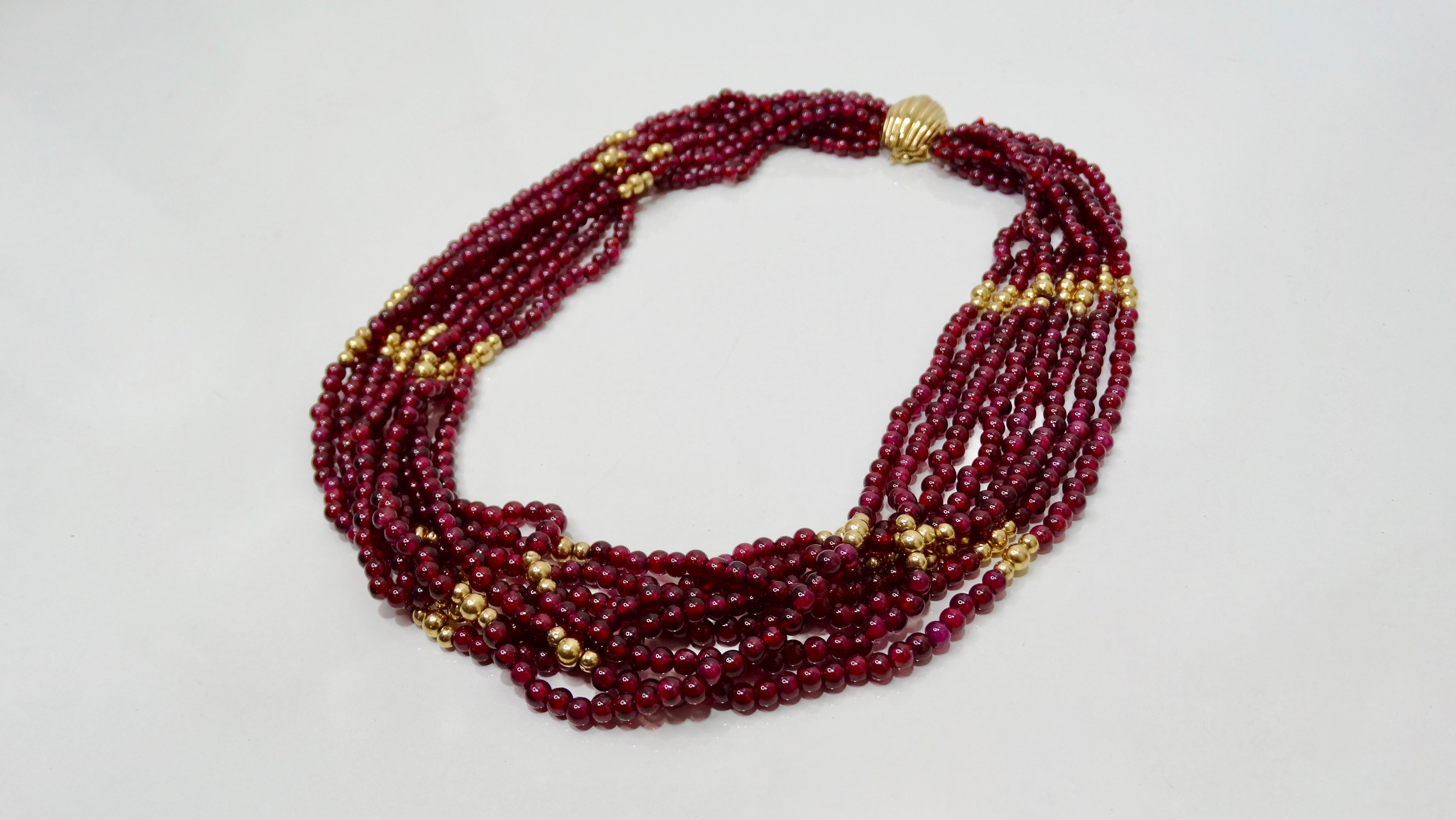 Red Garnet and Gold Multi-Strand Necklace  For Sale 1