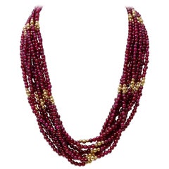 Vintage Red Garnet and Gold Multi-Strand Necklace 