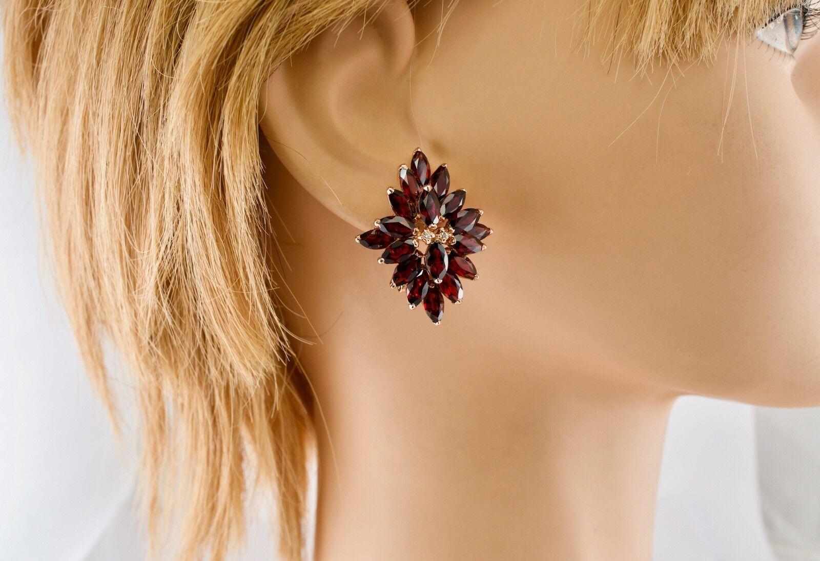 Red Garnet Diamond Earrings Flower 14K Rose Gold Vintage For Sale 5