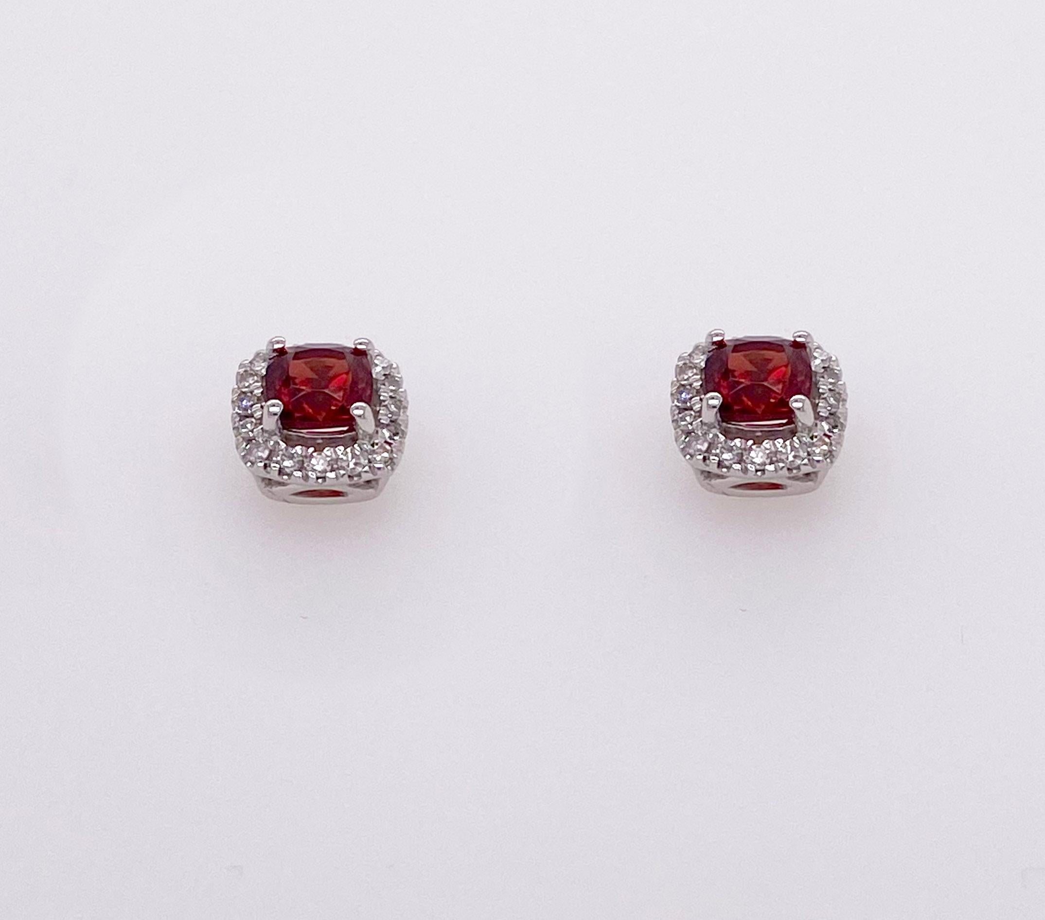 Genuine Natural Red Garnets with Diamonds around!  An amazing stud style earring!
The details for these gorgeous earrings are listed below:
Metal Quality: Sterling Silver 
Earring Type: Stud 
Diamond Number: 15 
Diamond Total Weight: .10