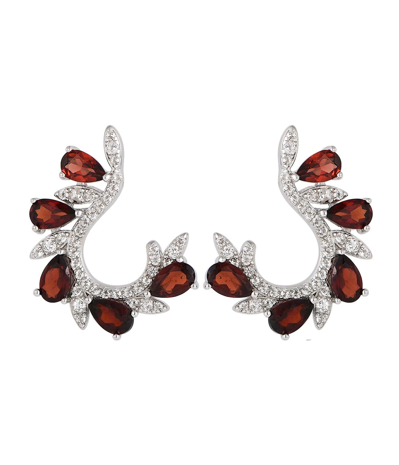 Natural Red Garnet: Pear shape, size 3x5mm

Natural White Topaz: Round shape, sizes 1.00 to 1.5mm

925 Silver with Rhodium plated 

These beautiful earrings showcase the vibrant beauty of natural gemstones. At the heart of each piece is a