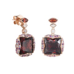 Sunita Nahata Garnet 26.11ct. Earrings in 18KRG with Mix Gemstones & Diamond.