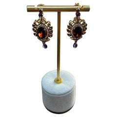 Red Garnet Multi Green Blue Sapphire Peridot Diamonds Gold Statement Earrings