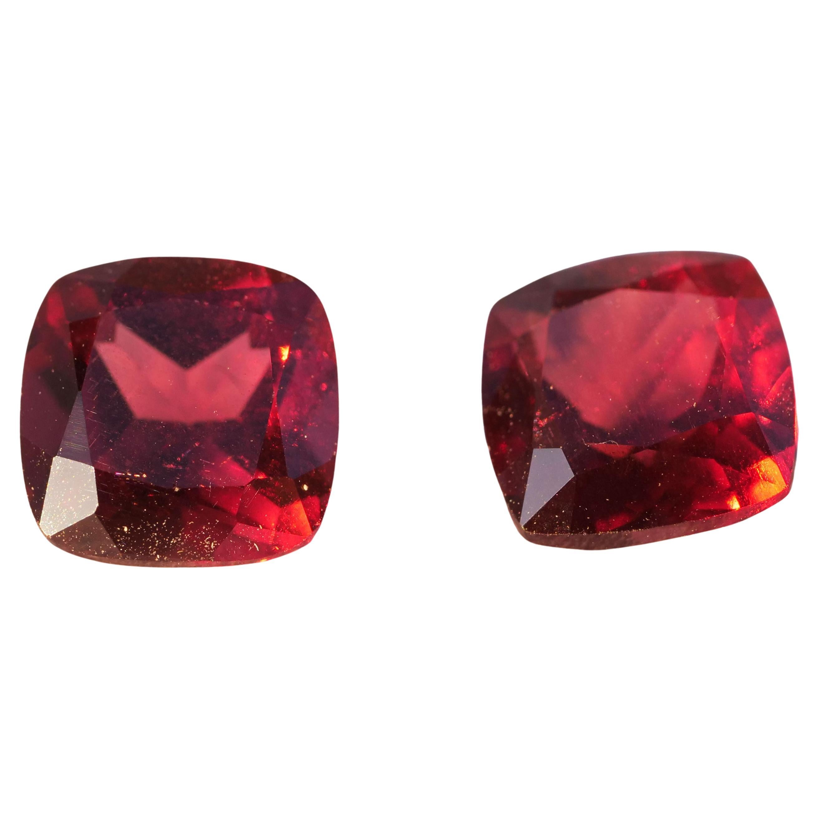 Red Garnet Pair Squares Total 4ct AAA+ Cut Very Good Create Earring For Sale