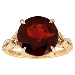 Red Garnet Ring Diamond Setting 7.71 Carats 18K Yellow Gold