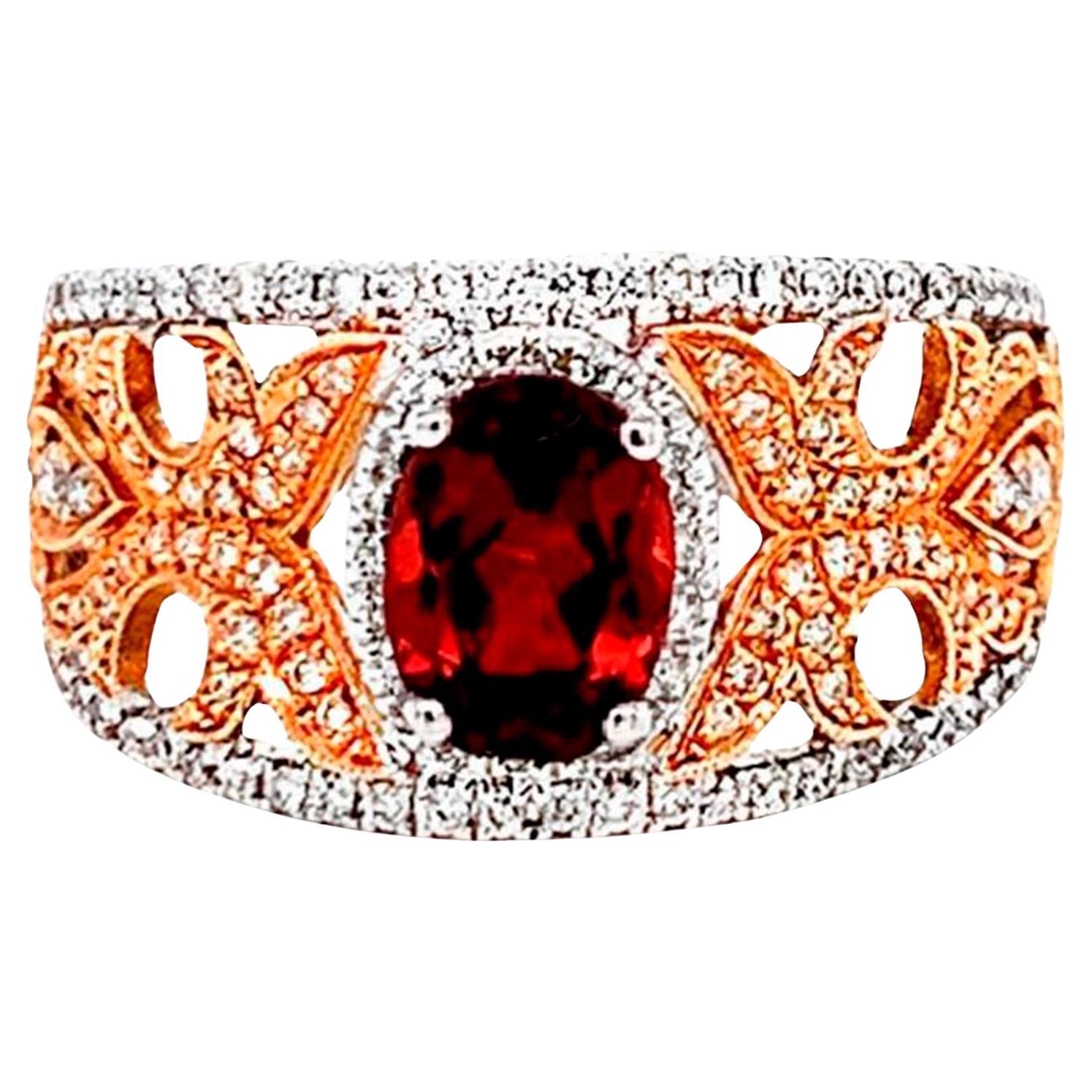 Bague en or 18 carats avec grenat rouge et diamants 1,65 carats en vente