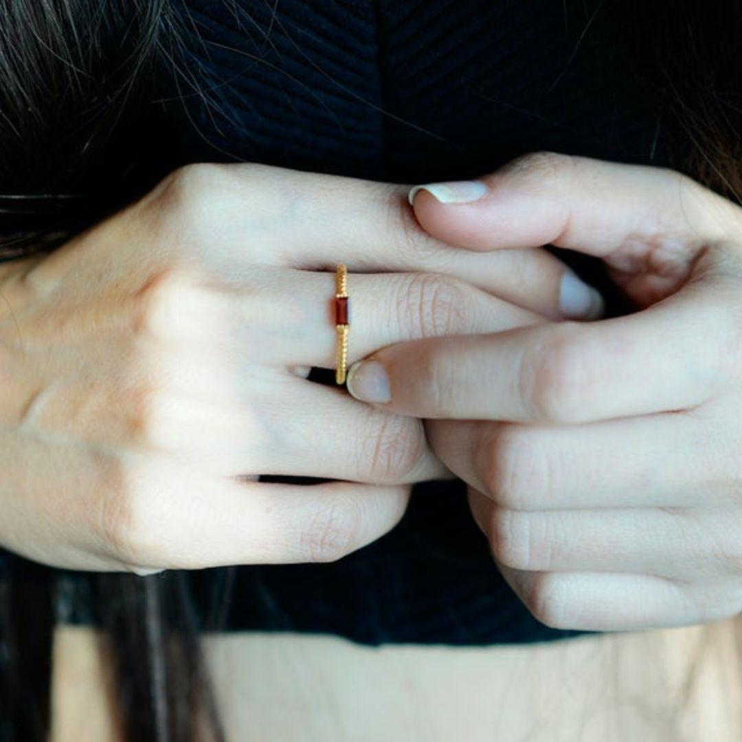 Artisan Red Garnet Stacking Ring, Engagement Jewelry for Anniversary Gift and Wedding For Sale