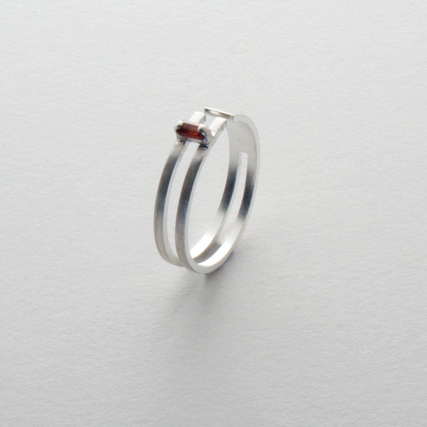 Artisan Red Garnet Sterling Silver Double Lines Ring For Sale