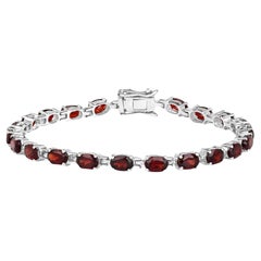 Red Garnet Tennis Bracelet 11.25 Carats Rhodium Plated Sterling Silver