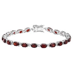 Red Garnet Tennis Bracelet 11.25 Carats Rhodium Plated Sterling Silver