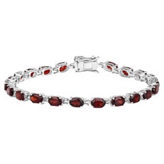 Red Garnet Tennis Bracelet 11.25 Carats Rhodium Plated Sterling Silver
